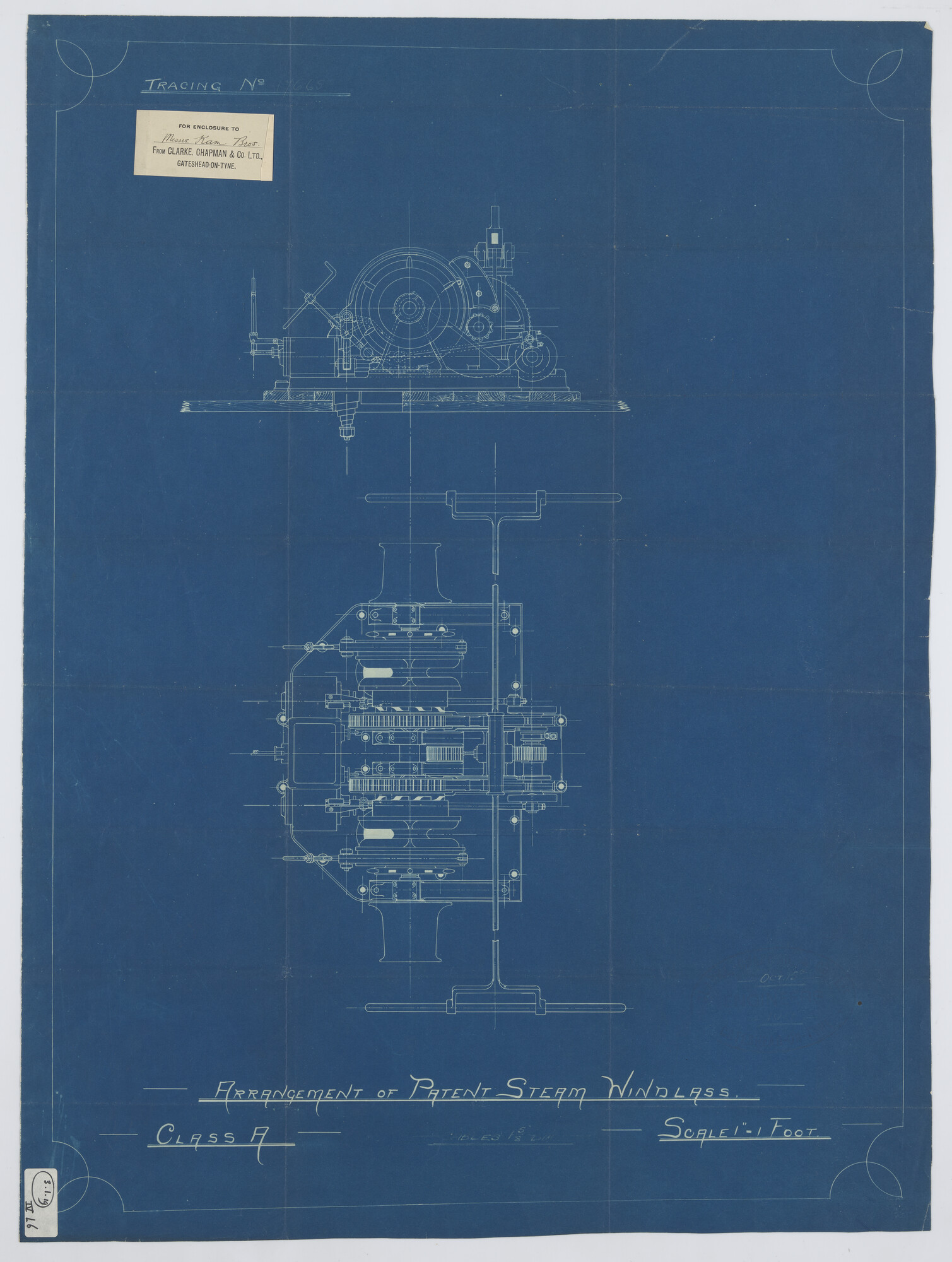 2021.0220; Stoom ankerlier van de tanker ss. Perlak; technische tekening