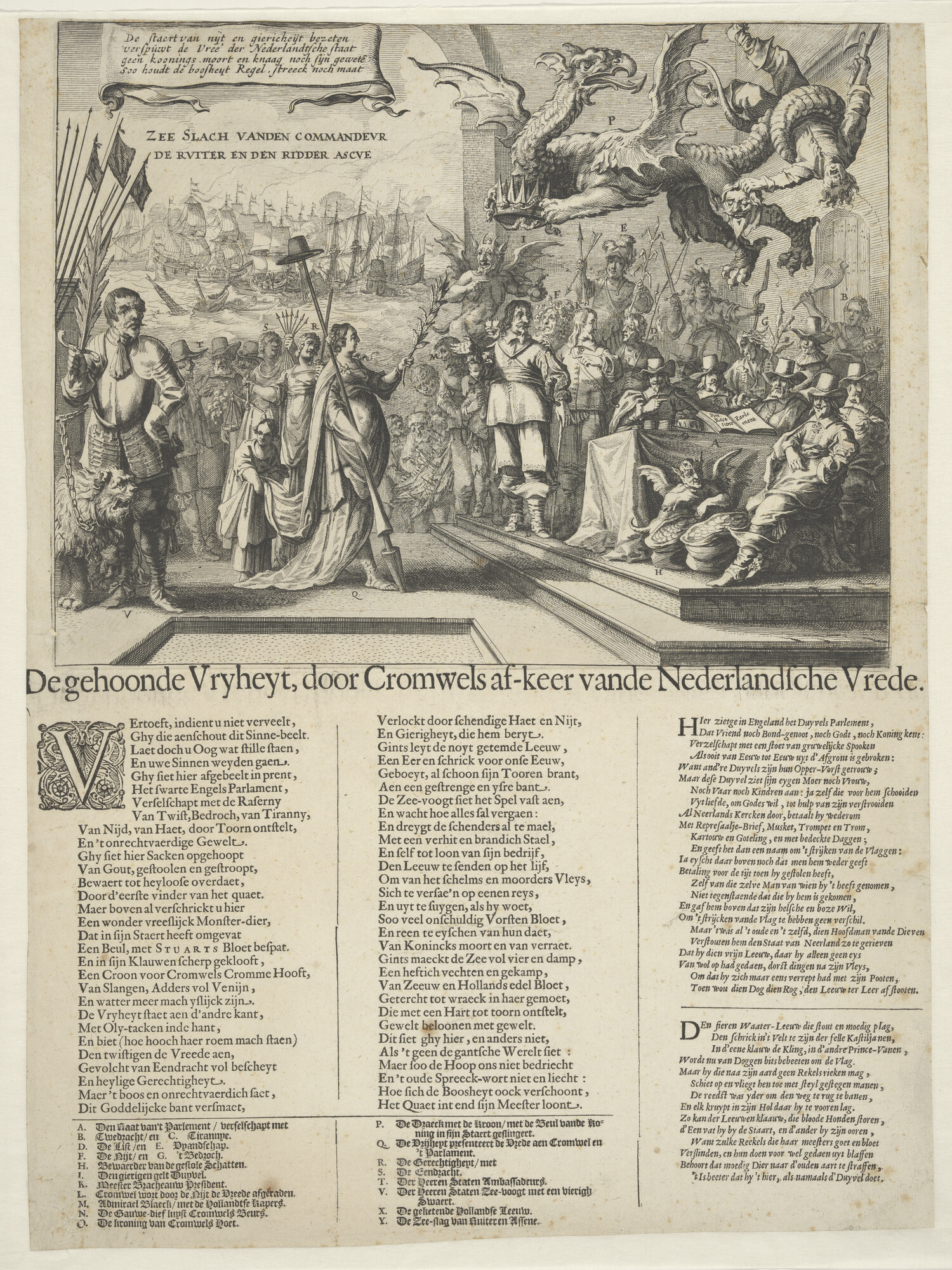 A.0145(193)08; Spotprent met uitgebreid onderschrift op Cromwell en de Eerste Engelse Oorlog; prent