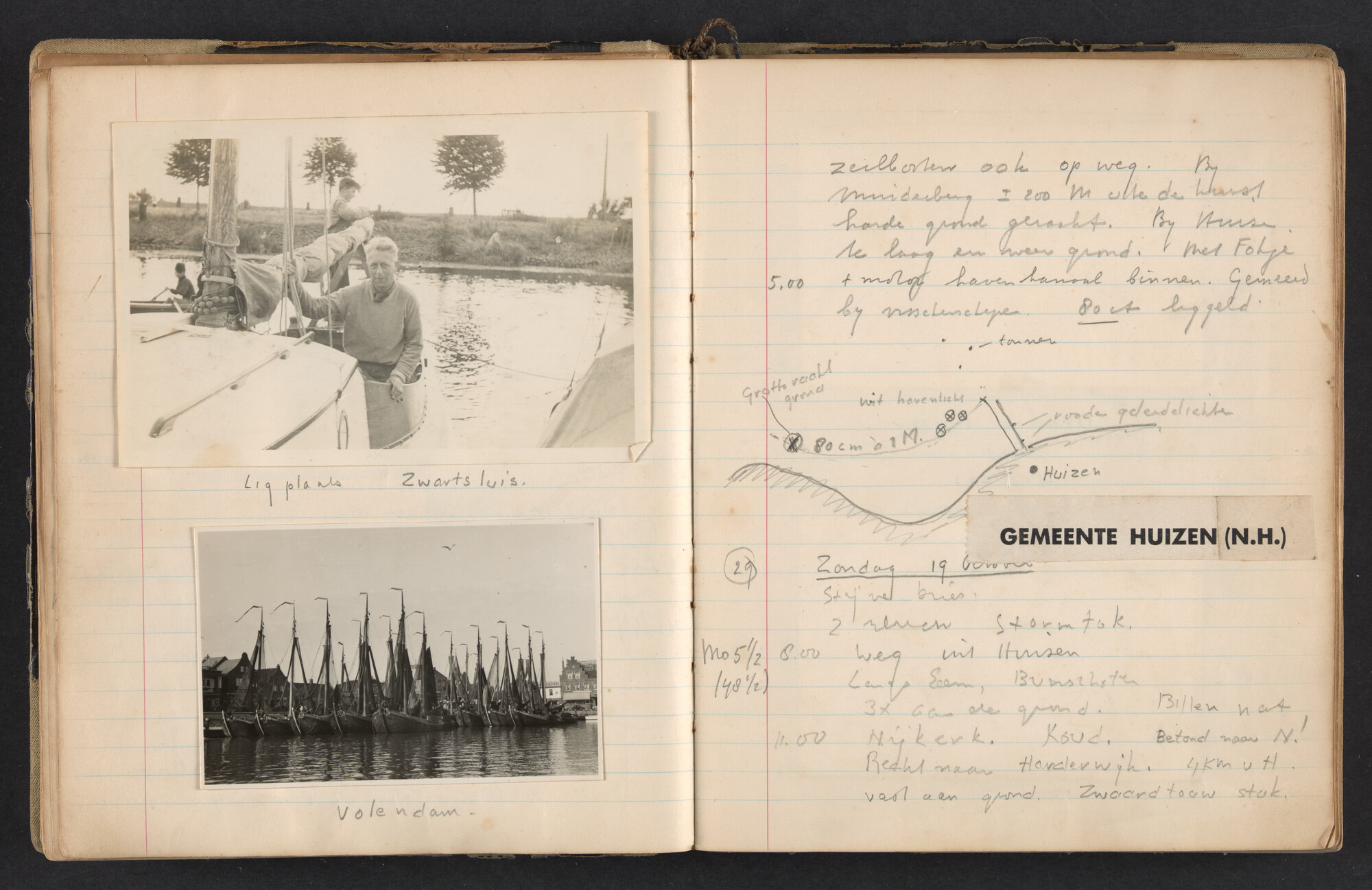 2017.0791; Logboek c.q. fotoalbum van reizen met zeeschouw Grutto in Nederland, 1952-1954; logboek