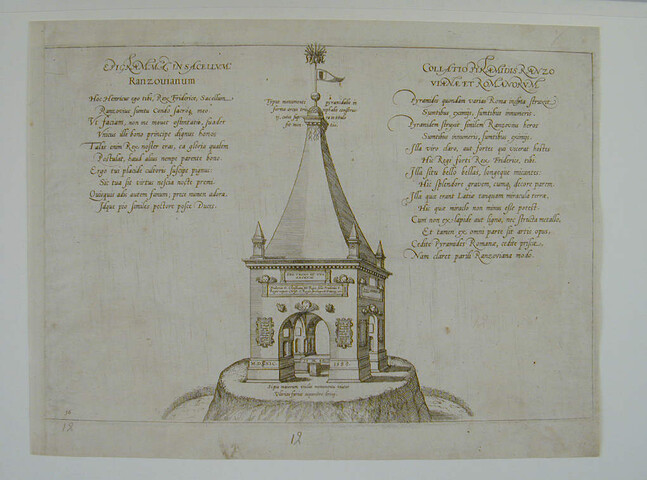 A.0145(027)383; Afbeelding van de triomfboog met piramidale bekroning te Segeberg; prent