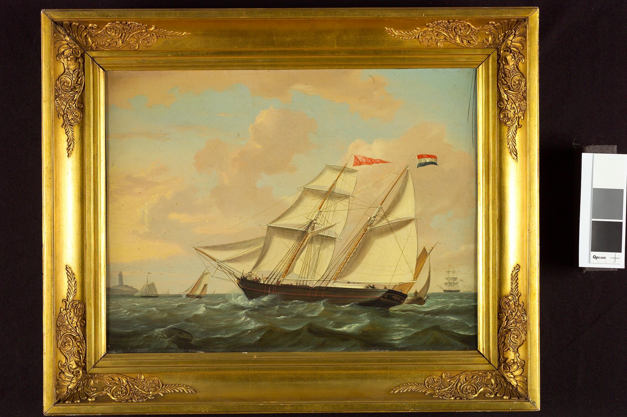 A.1610(03); Het schoenerbrikschip Curaçao van rederij Rietveld; schilderij