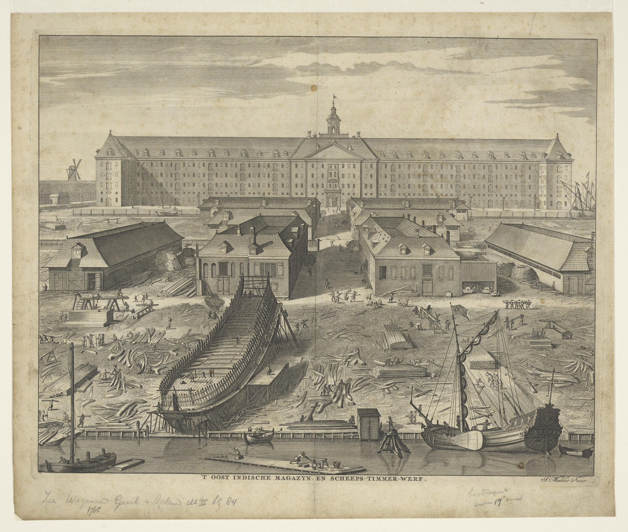 A.0785(03)05; Het Oostindisch Zeemagazijn en de scheepstimmerwerf; prent