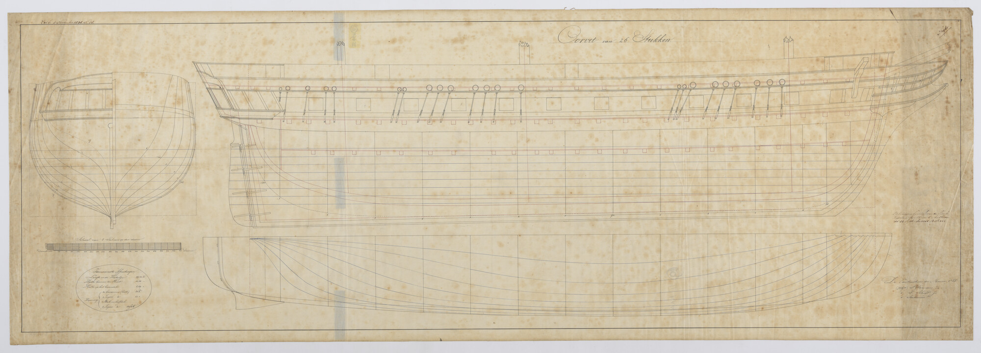 S.1214(0190)b; Lijnenplan van het korvet  Zr.Ms. 'Argo' van 26 stukken; technische tekening