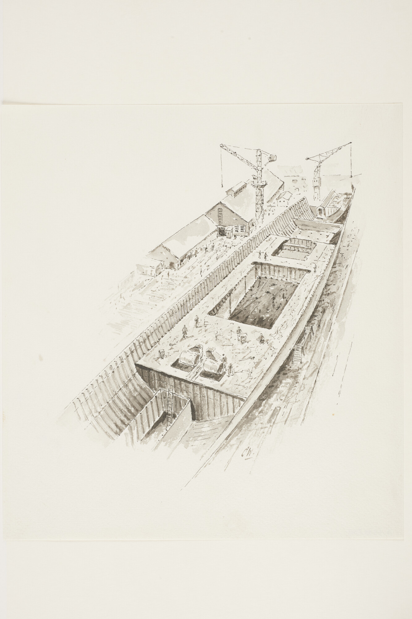 A.5290(14); Een deel van de romp van het veerschip ms. Koningin Wilhelmina van de SMZ; tekening