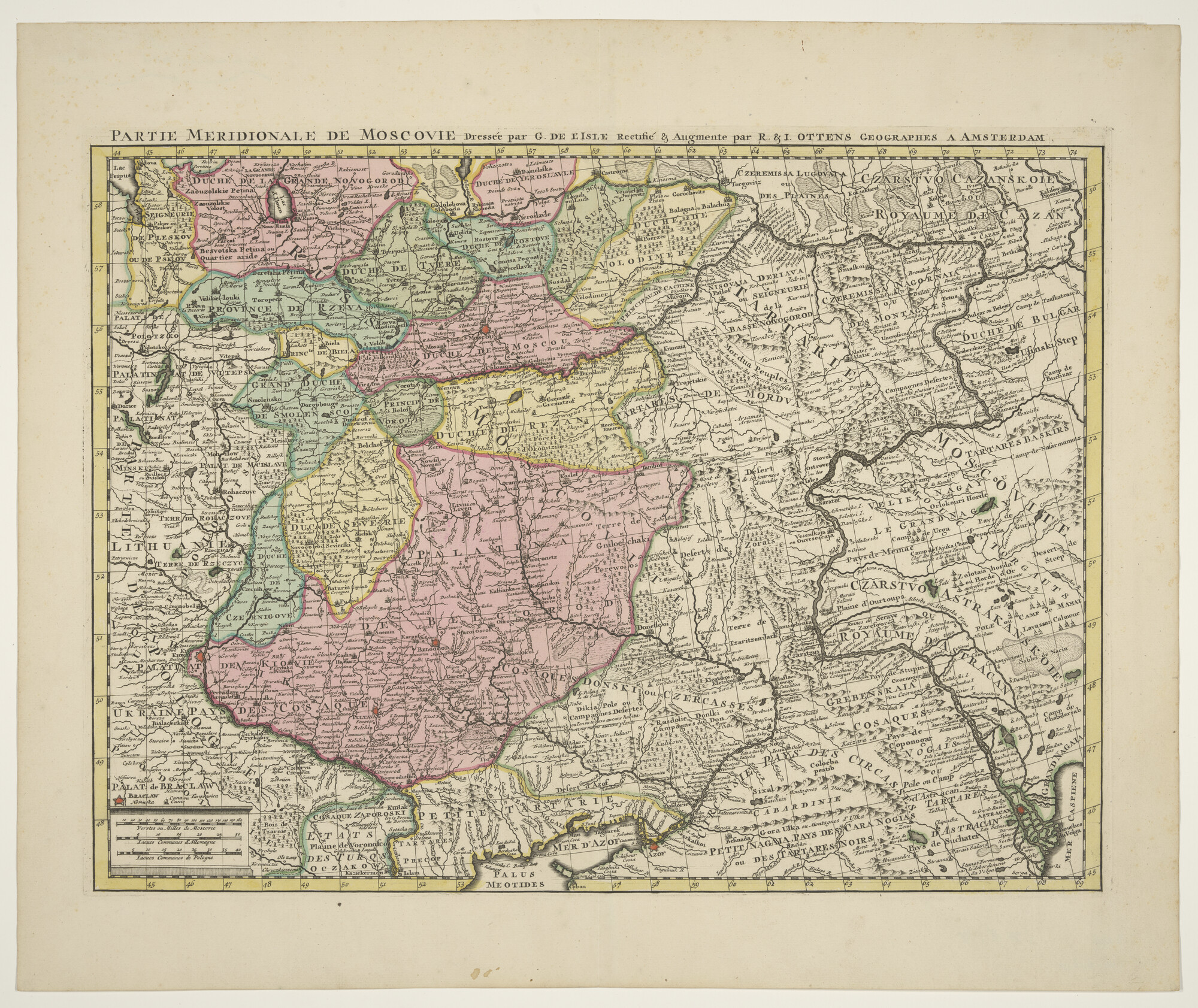 A.0145(211)115; Met de hand gekleurde kaart naar Guillaume De l'Isle (1675 - 1726), van Moscovië; landkaart