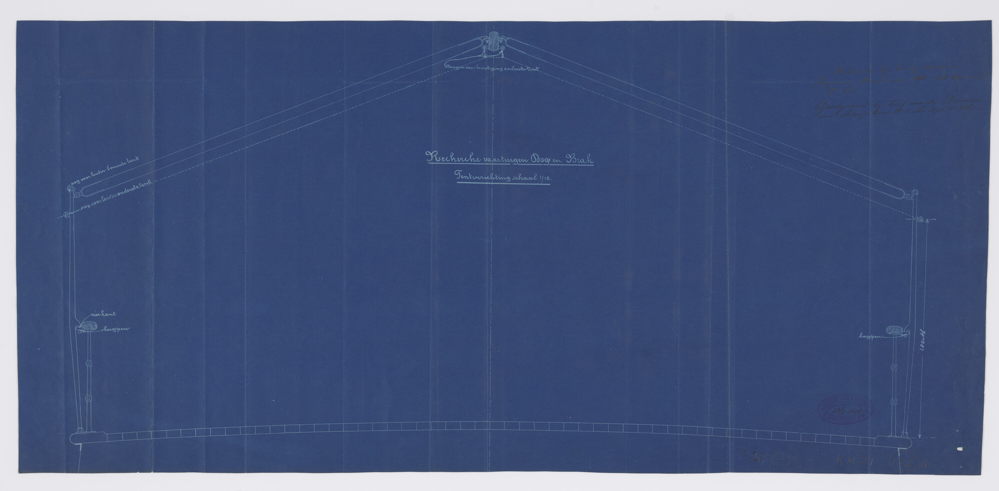 S.2175(2911); Dwarsdoorsnede over het bovendek van de stoomschepen voor de gouvernementsmarine Hr.Ms. Dog en Hr.Ms. Brak; technische tekening