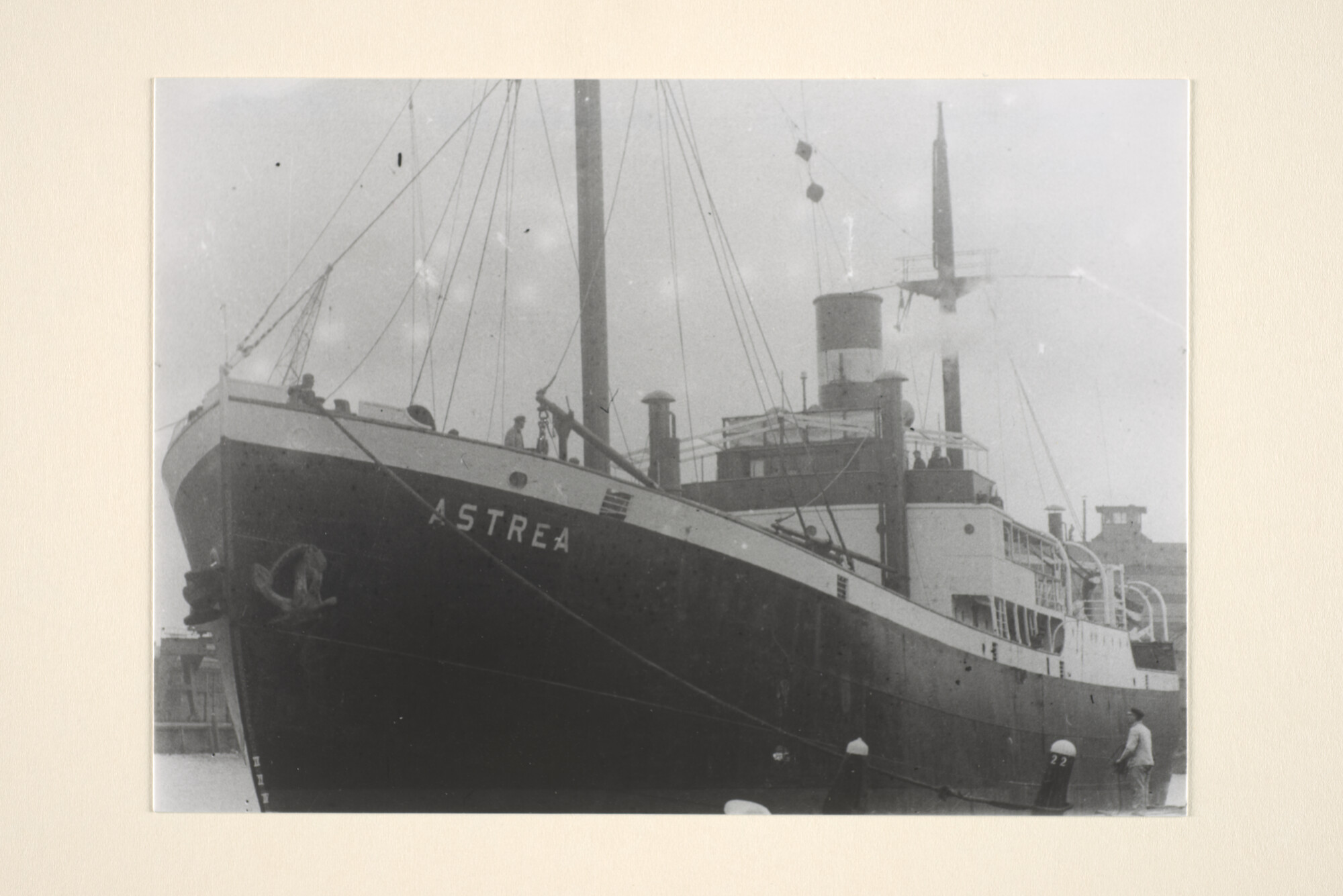 1995.6587; Het vrachtschip ss. Astrea van de KNSM aan een kade; foto