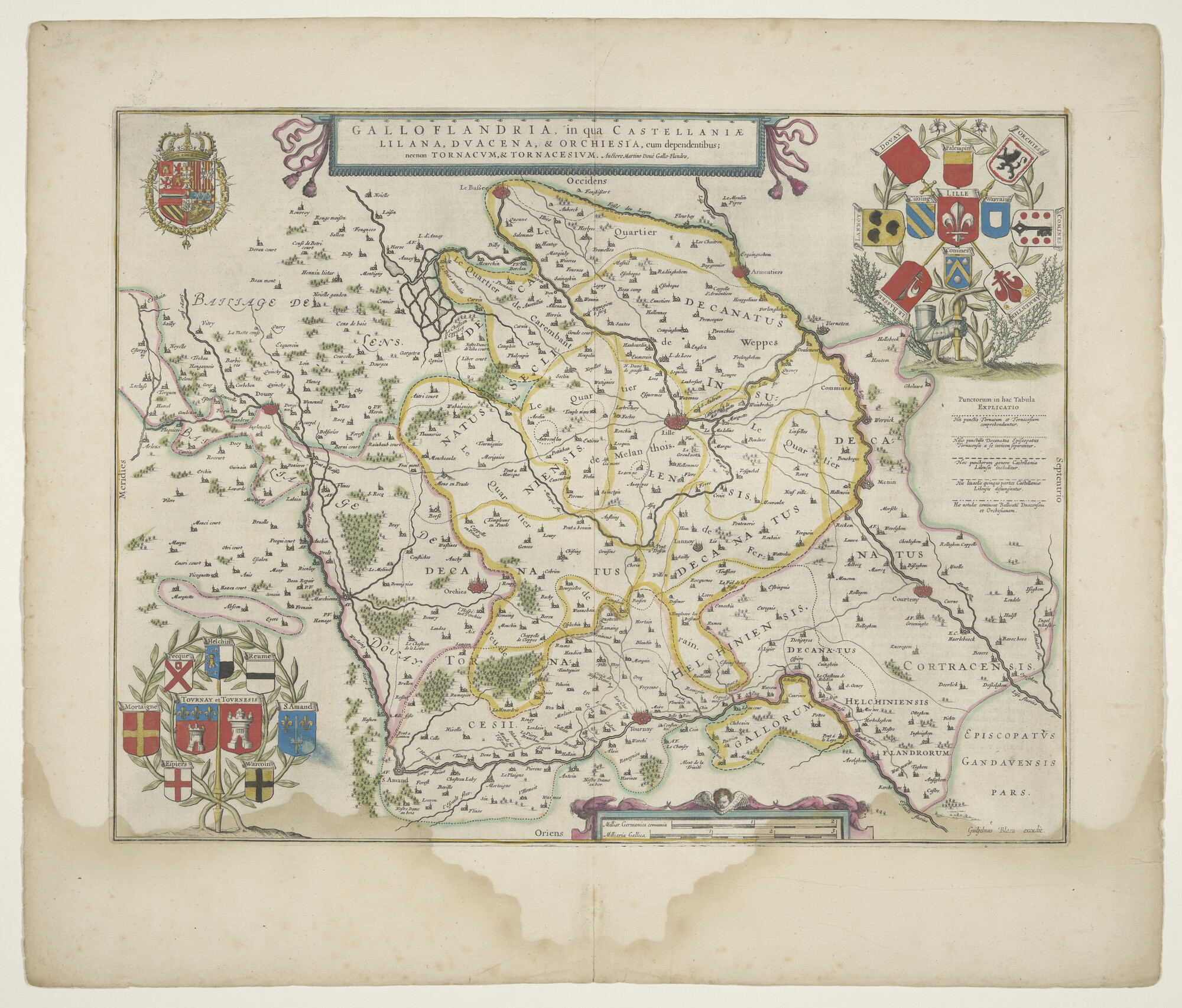 B.0216(0264); Met de hand gekleurde kaart van Frans Vlaanderen door Martin Doué (1572-1638); landkaart