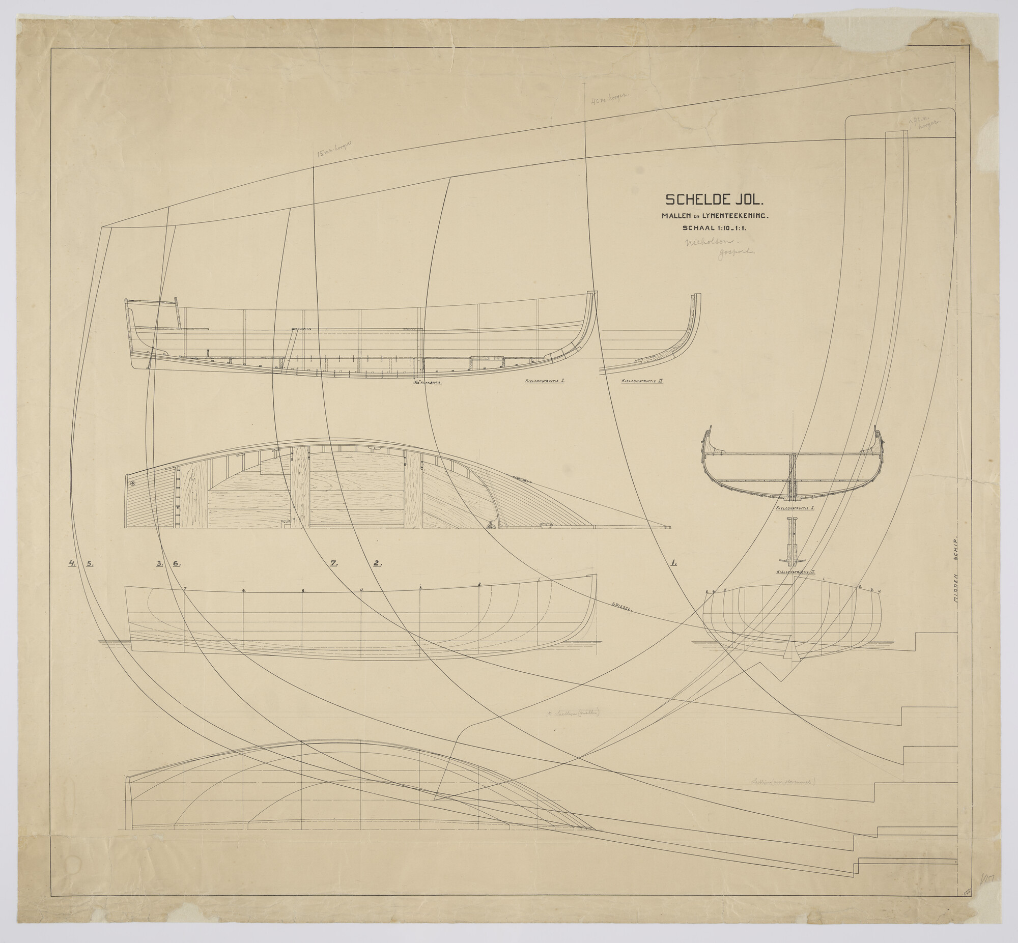 2012.0511; Lijnenplan van een Scheldejol van 5 m; technische tekening