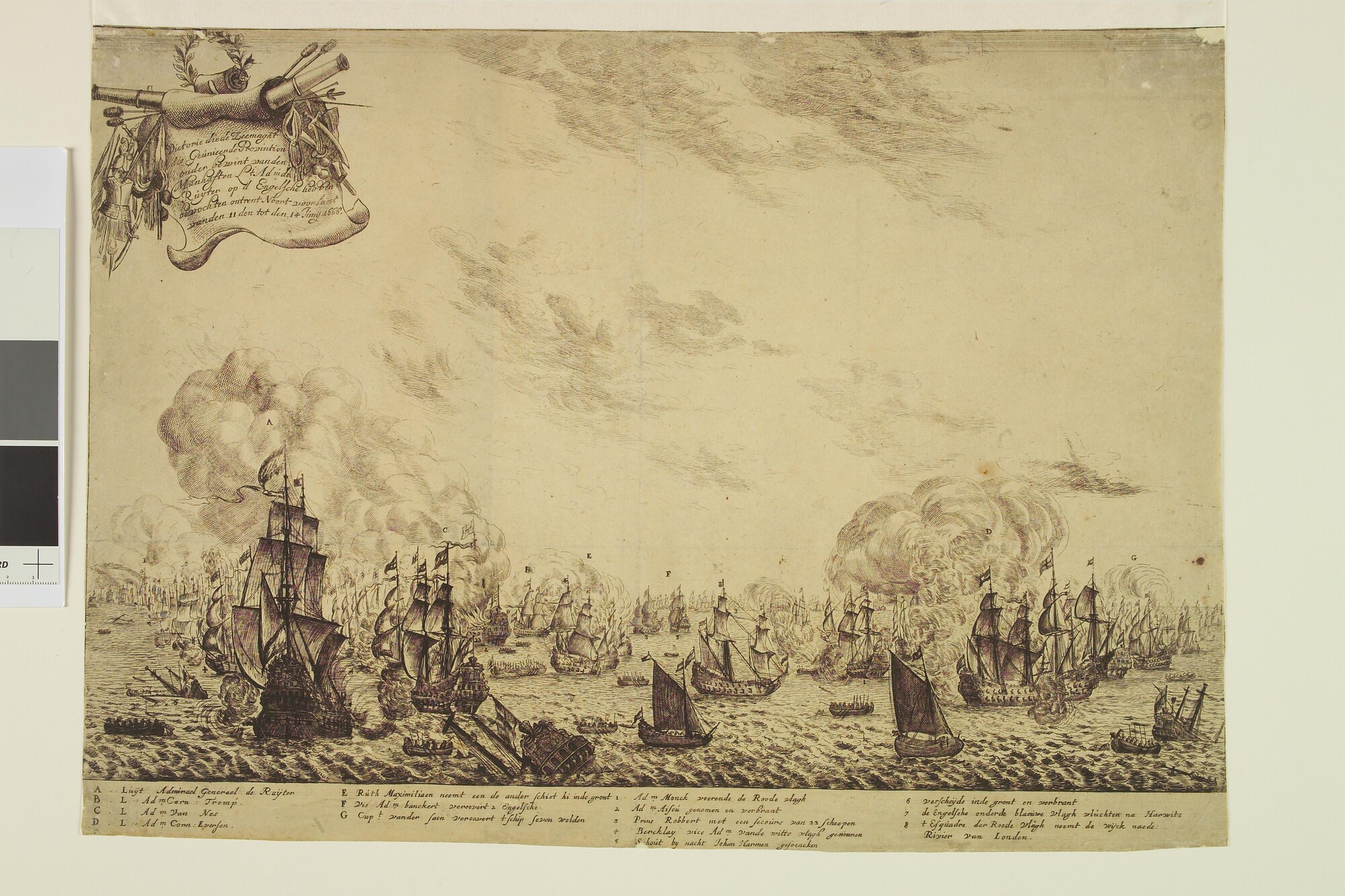 A.1661(02); De overwinning van De Ruyter tijdens de Vierdaagse Zeeslag, 1666; prent