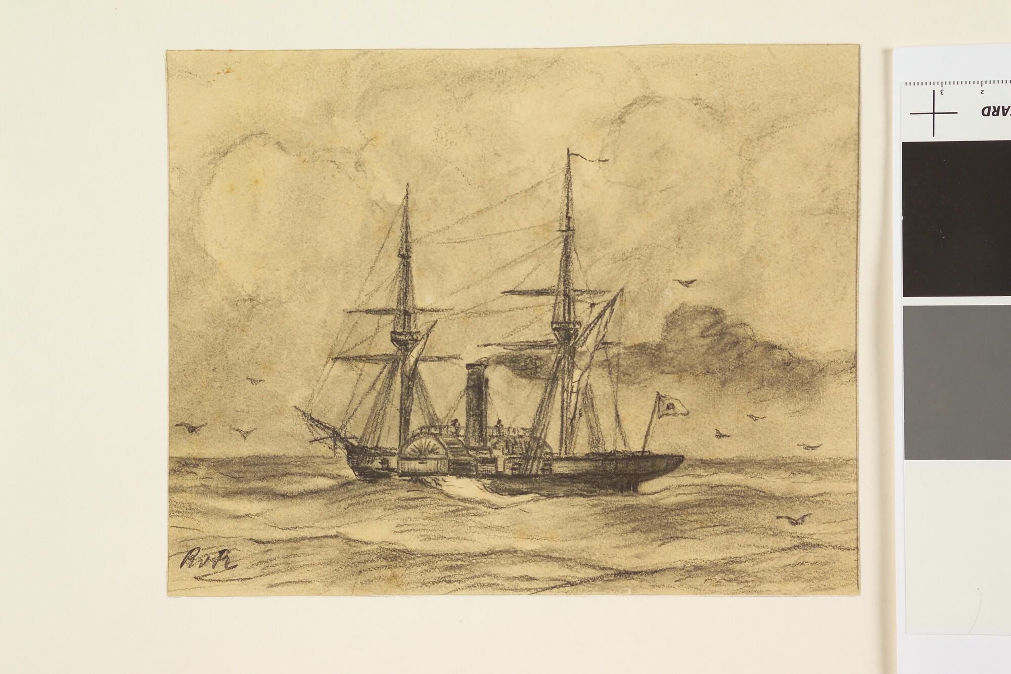 S.1717(08)1; Het Japanse oorlogsstoomschip de Kwankomaroe (ex- Soembing); tekening