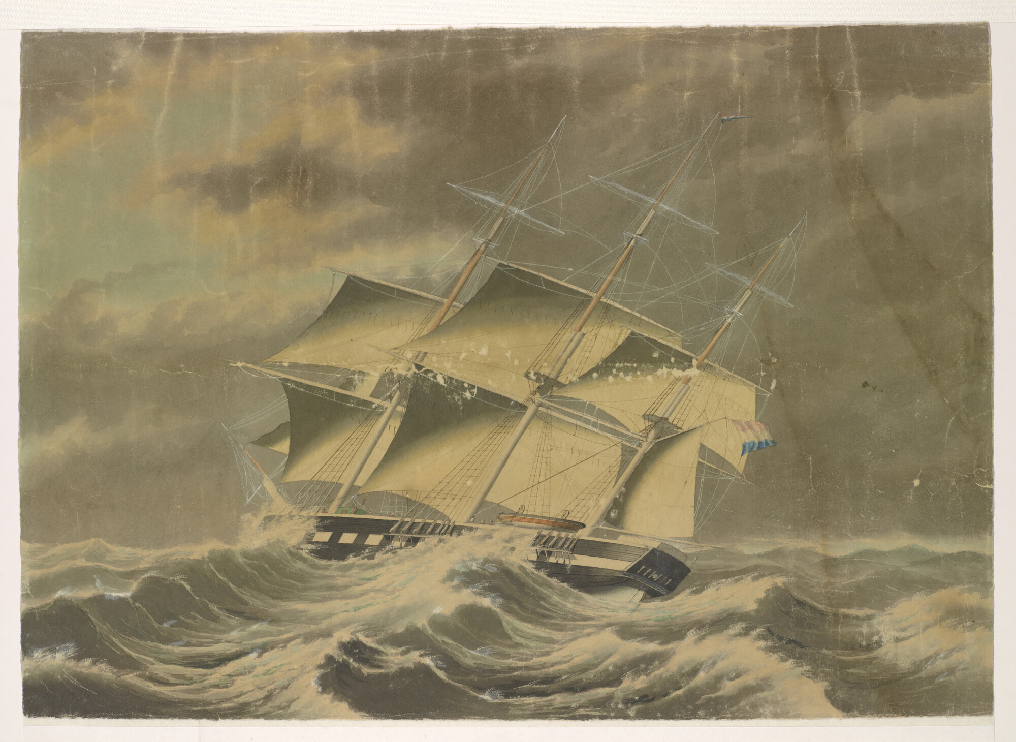 S.1732; Het fregatschip 'Graaf van Heiden Reinestein'; tekening