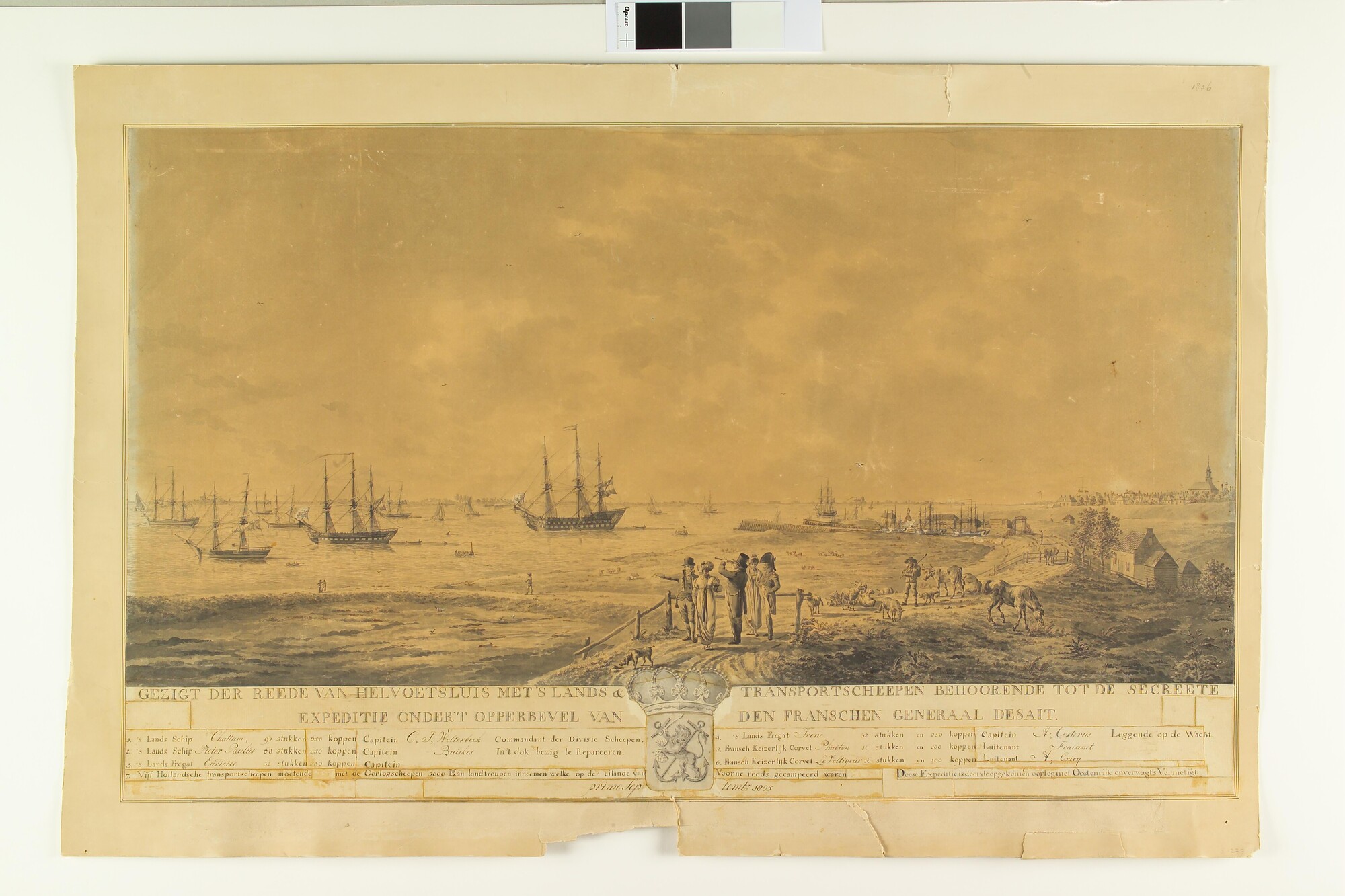 S.1277(01)18; Hollandse en Franse oorlogsschepen, deel uitmakend van de Secreete Expeditie tegen Engeland, op de rede van Hellevoetsluis; tekening