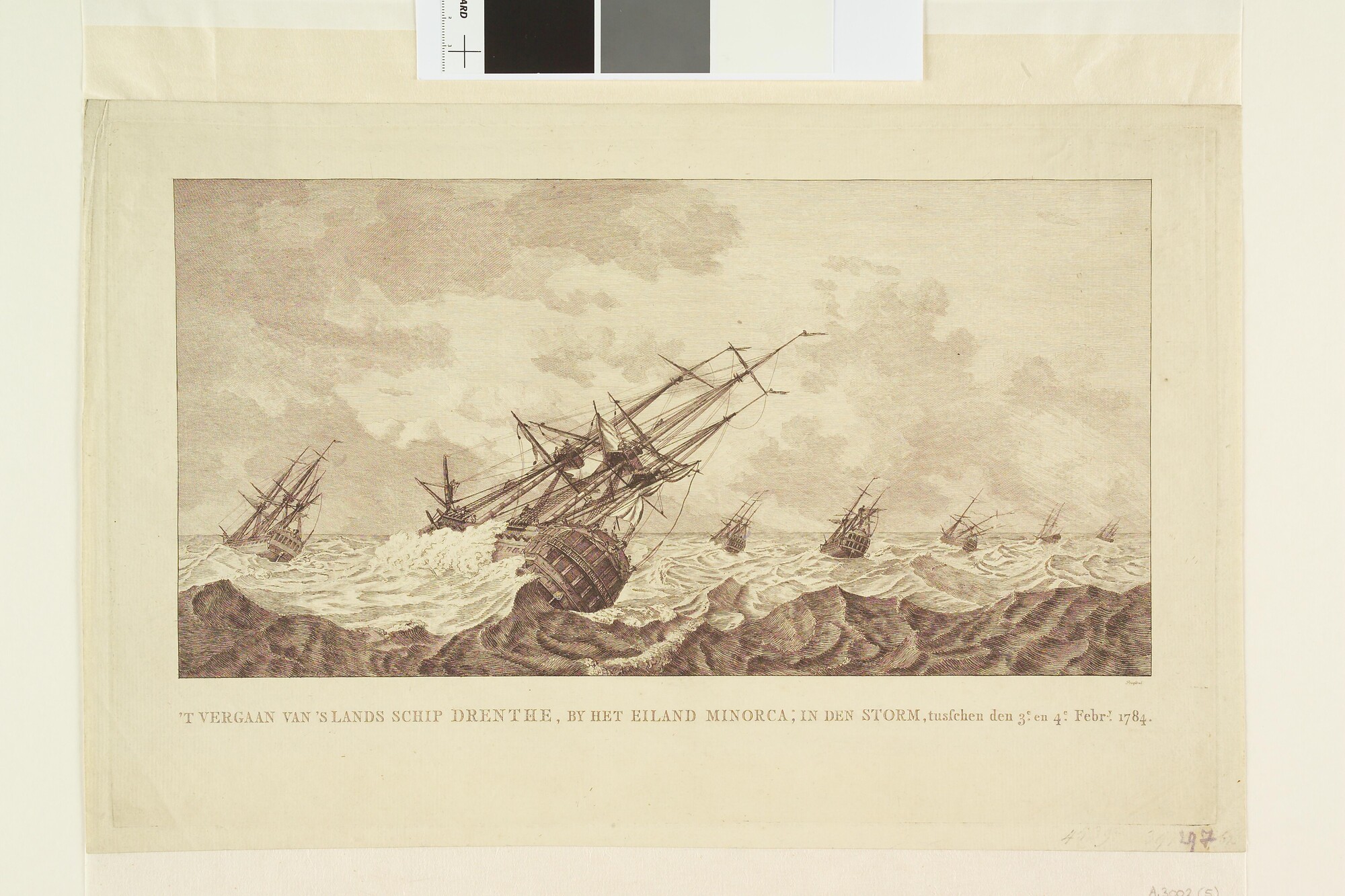 A.3002(05); Vergaan van het oorlogsschip 'Drenthe', 1784; prent