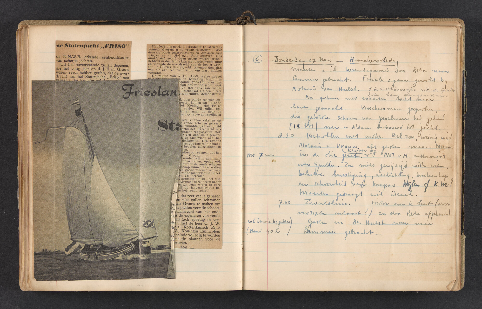 2017.0791; Logboek c.q. fotoalbum van reizen met zeeschouw Grutto in Nederland, 1952-1954; logboek