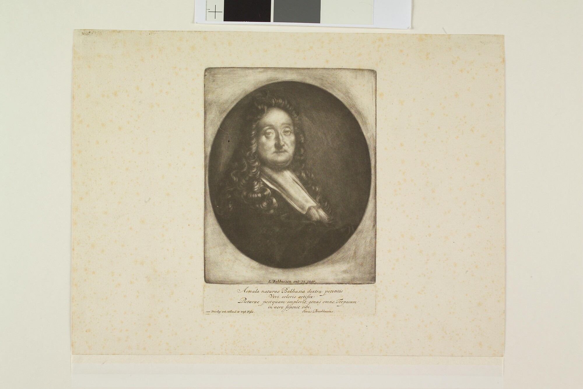 A.0963(09); Portret van Ludolf Backhuysen, met daaronder een vierregelig gedicht in het; prent