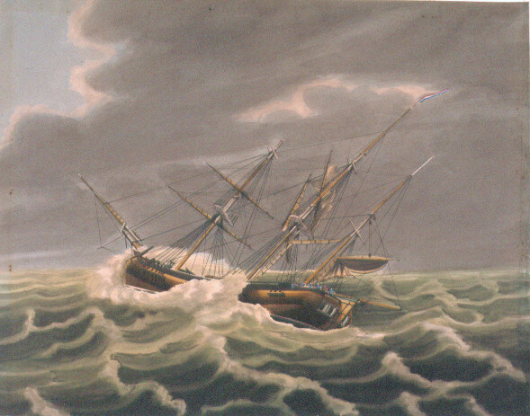 A.2005(02); Het driemastgaljootschip 'Concordia' in een storm ter hoogte van Texel; tekening