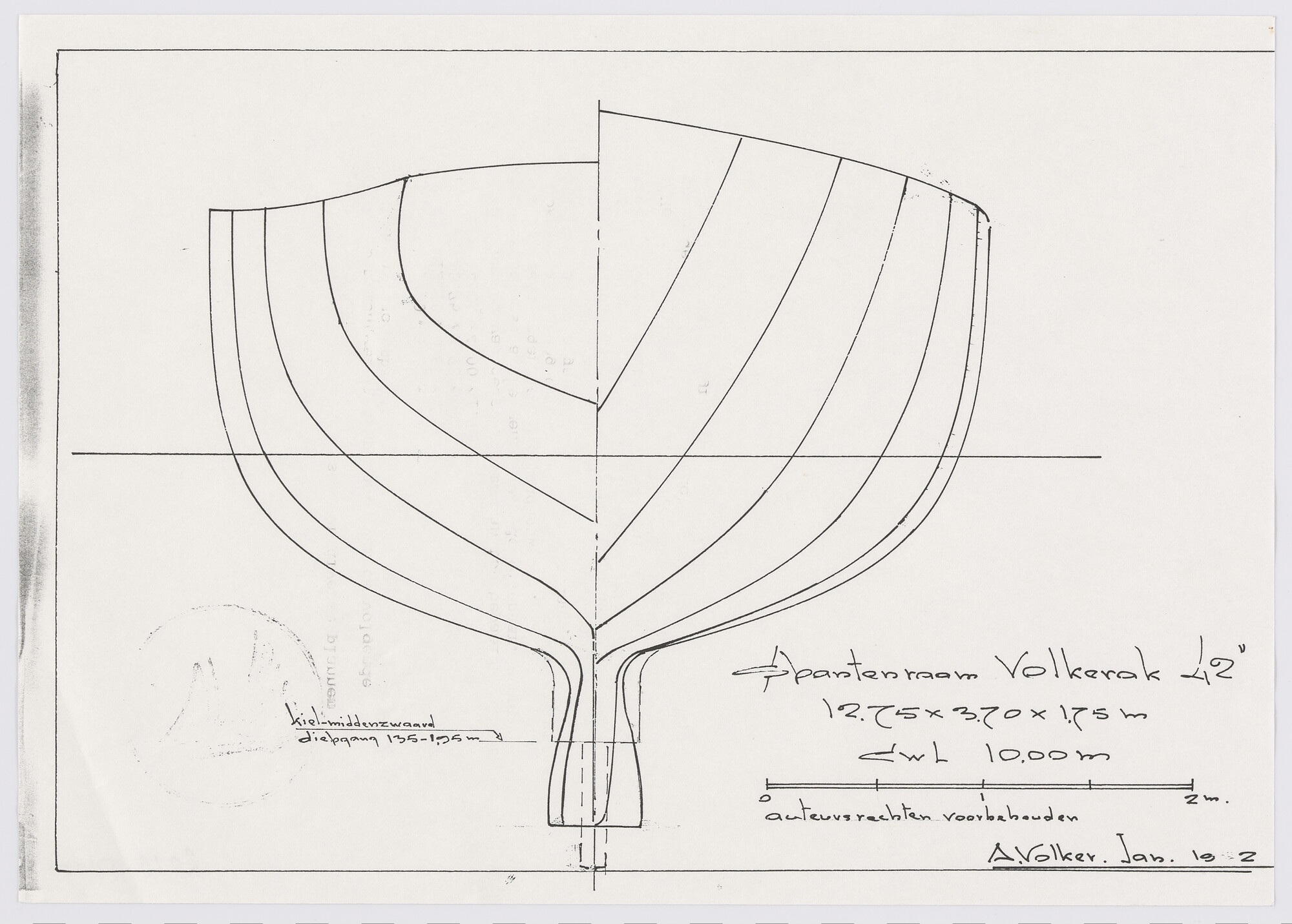 2010.0400; Spantenraam van een Volkerak 42'; technische tekening