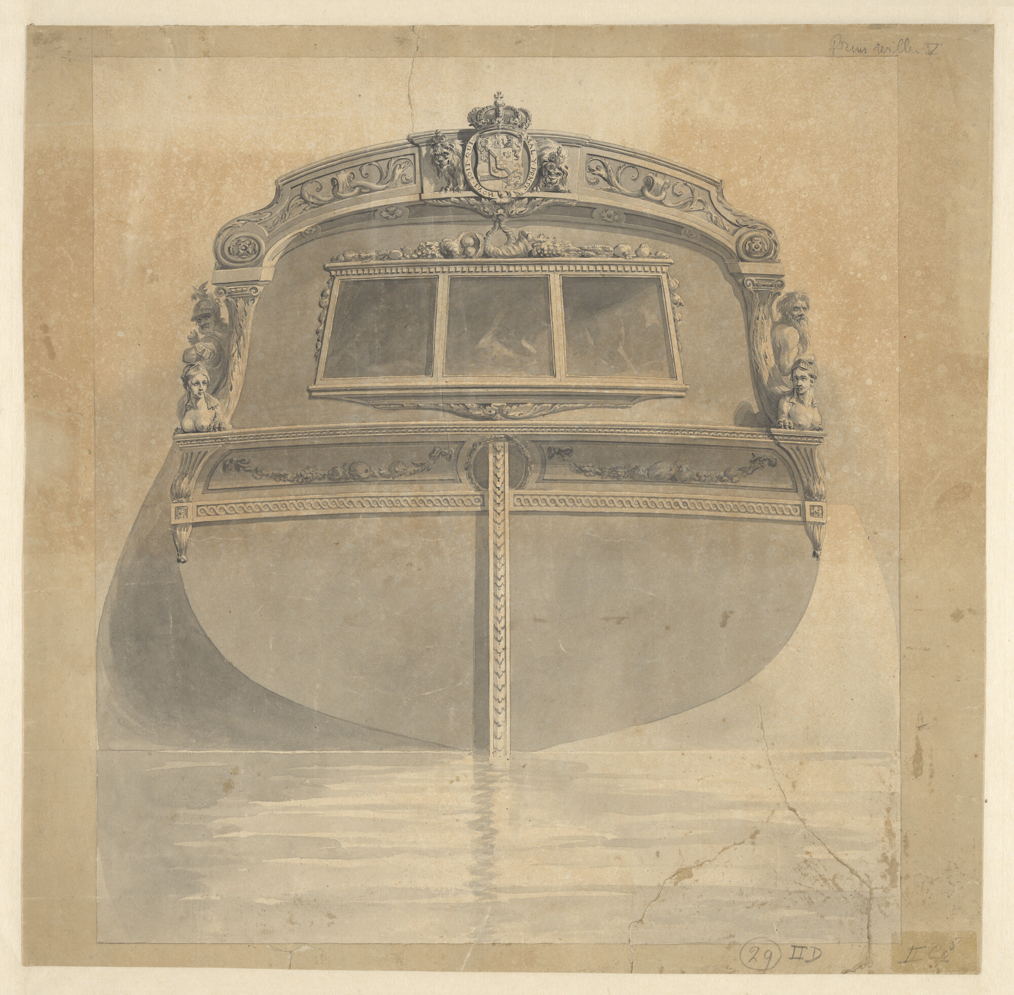 S.0600(01)046; Spiegel van een prinsenjacht; technische tekening