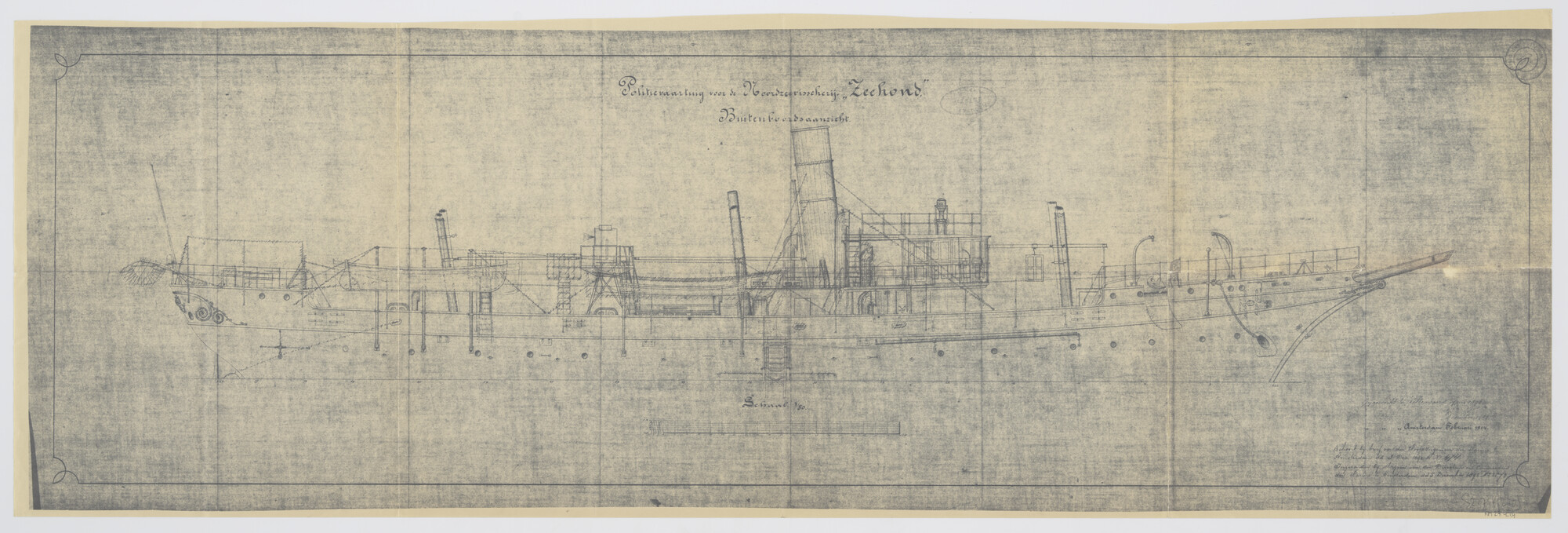 S.2175(4210); Zijaanzicht van Hr.Ms. 'Zeehond'; technische tekening