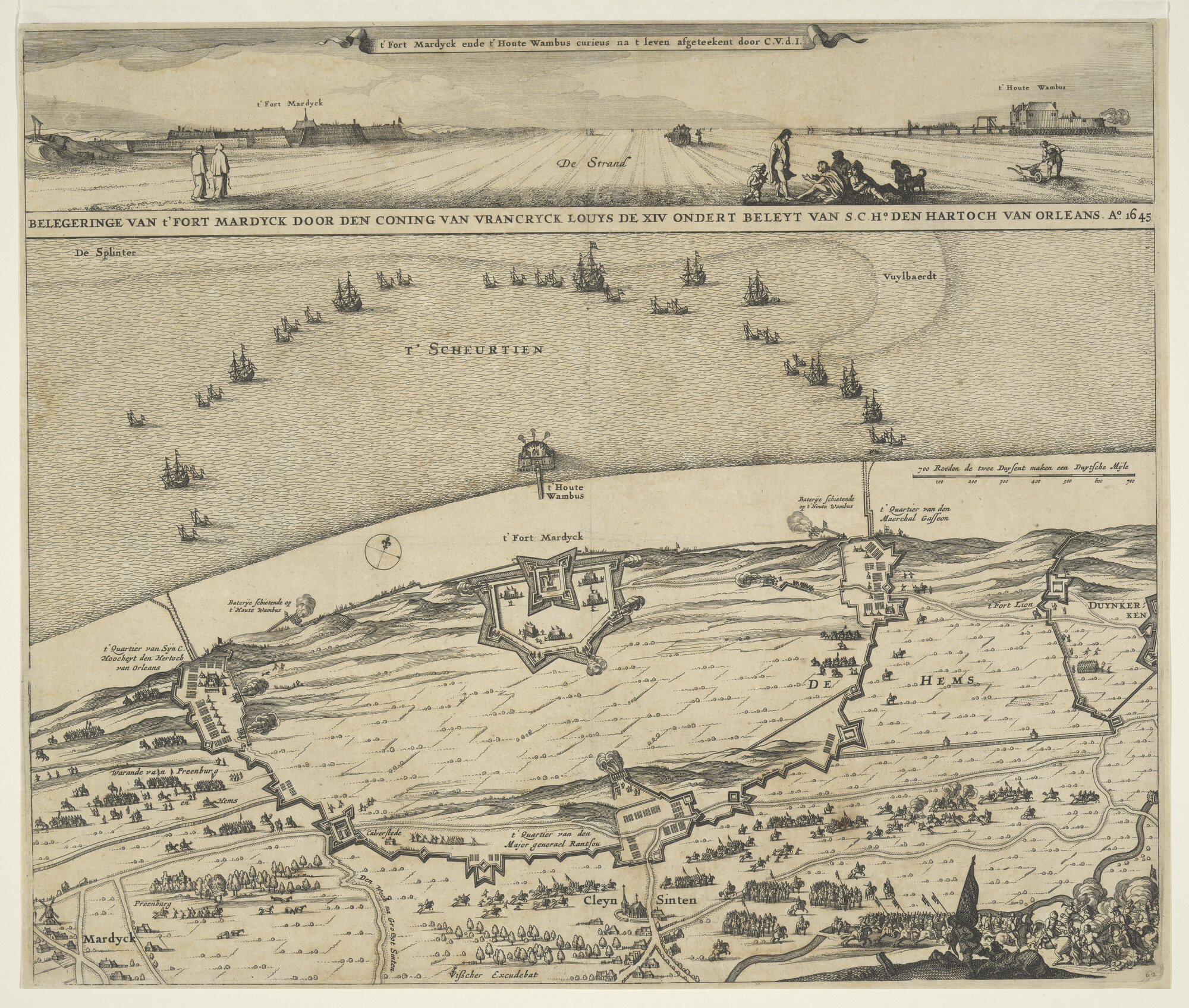 A.1656(06); Belegering van het Fort Mardijck door Louis XIV; prent