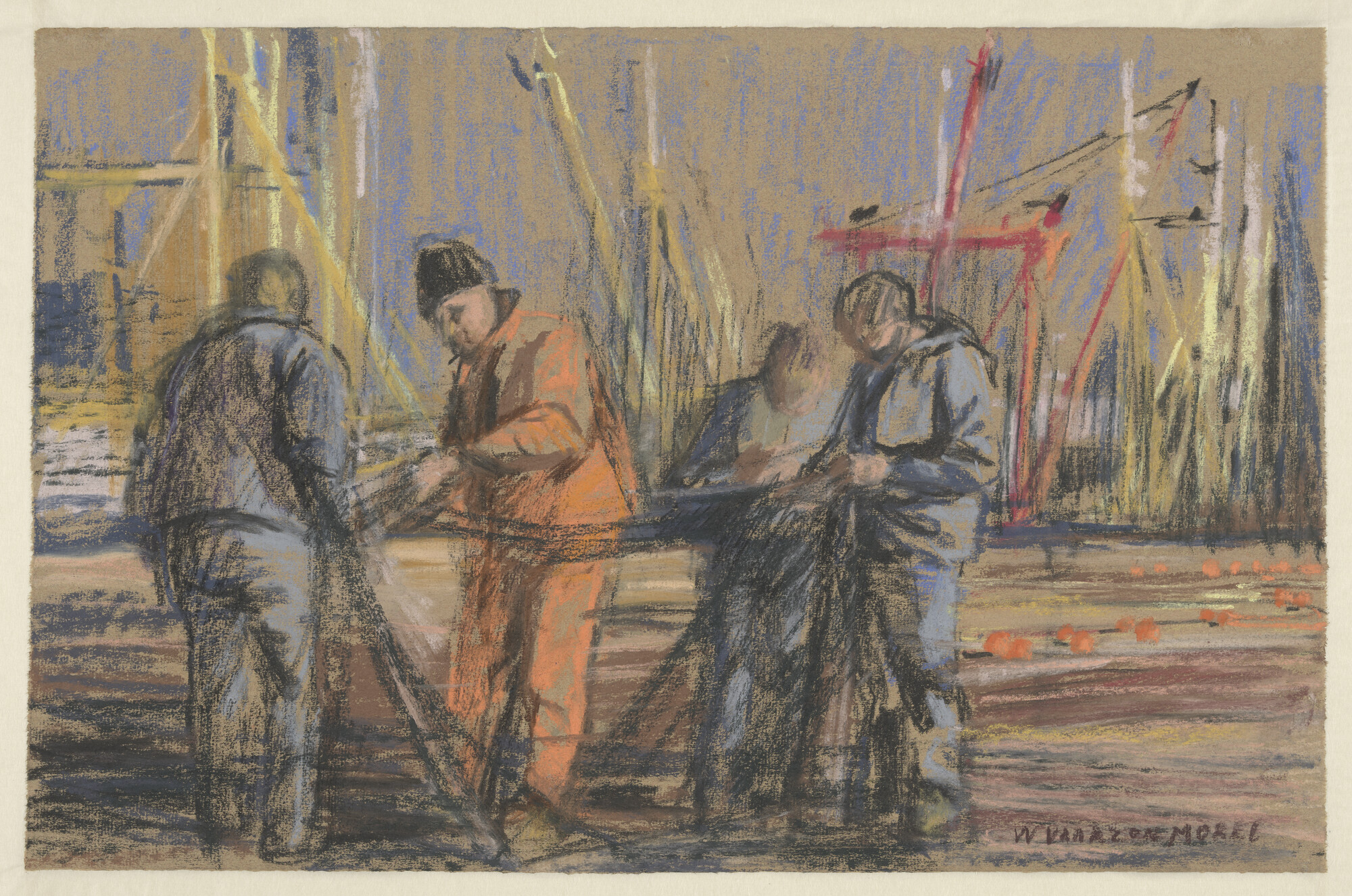 A.5537(02); Vissers op de kade te Den Oever; tekening