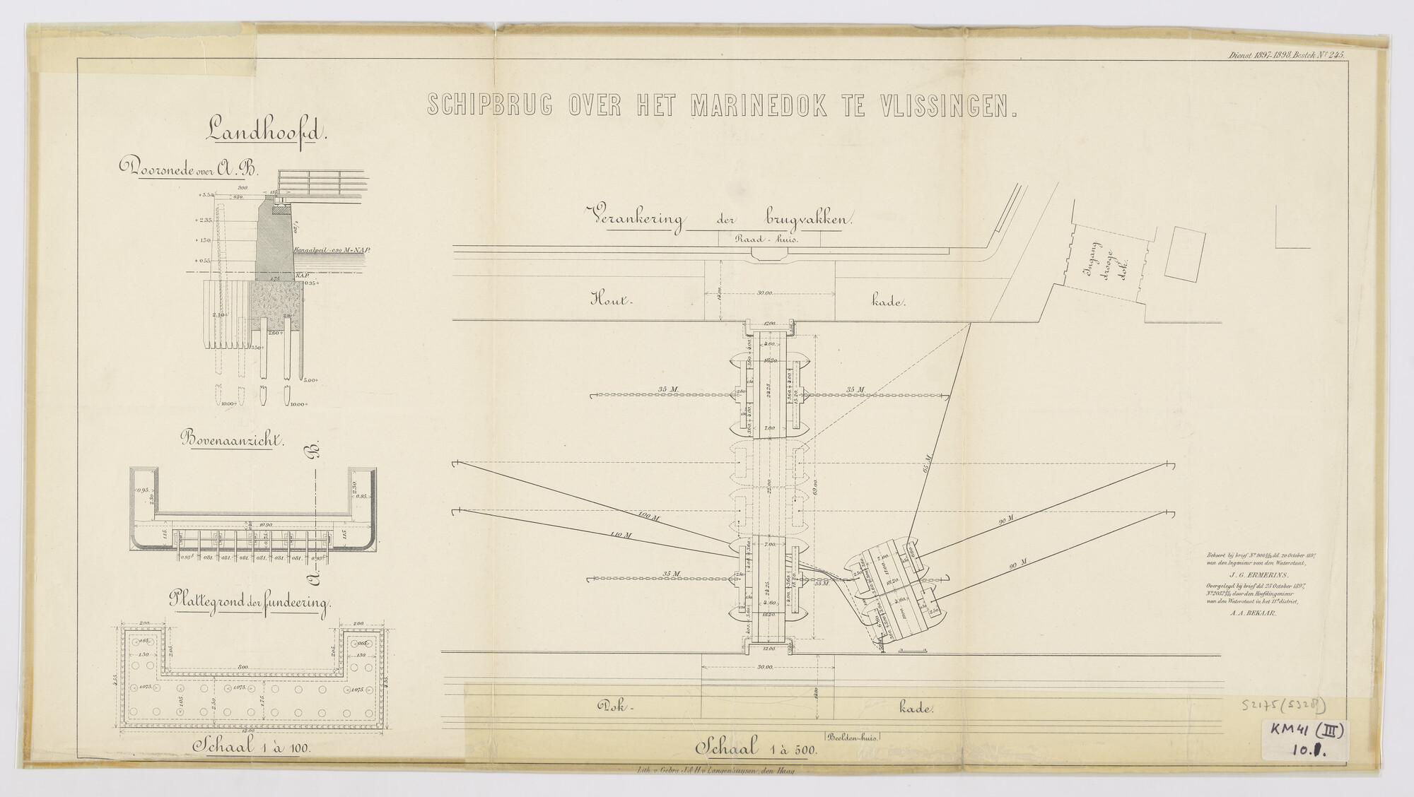 S.2175(5328); Plattegrond van de schipbrug over het Marinedok bij de Koninklijke Maatschappij 'De Schelde' te Vlissingen; technische tekening