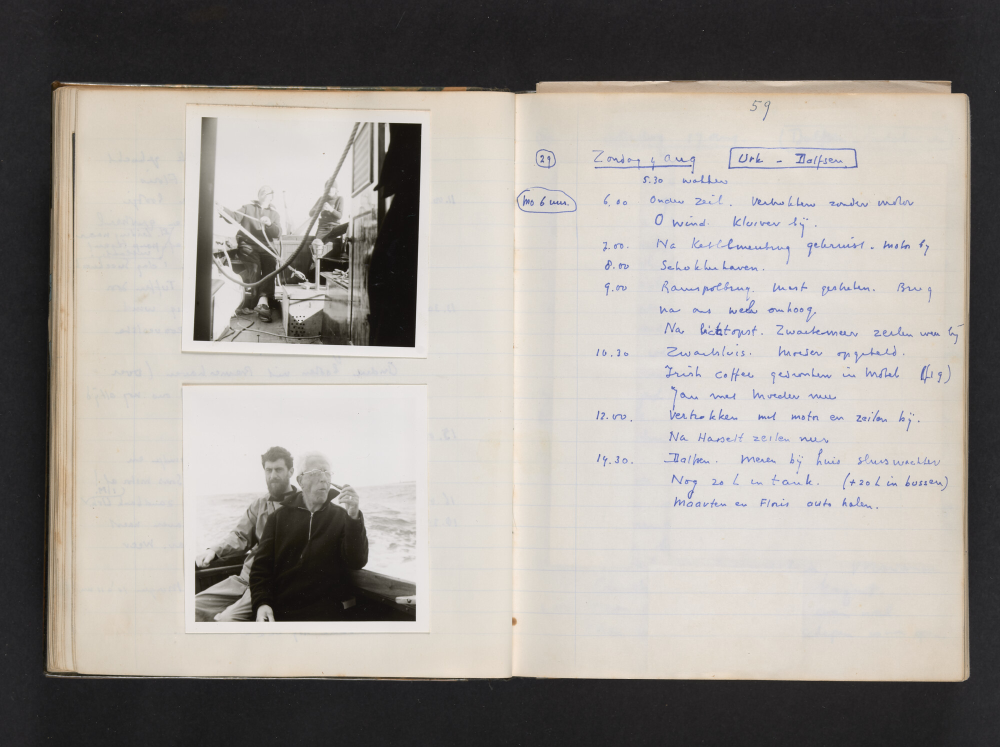 2017.0802; Logboek c.q. fotoalbum van reizen met zeeschouw Grutto (II) in Nederland, Duitsland en Denemarken, 1973-1974; logboek