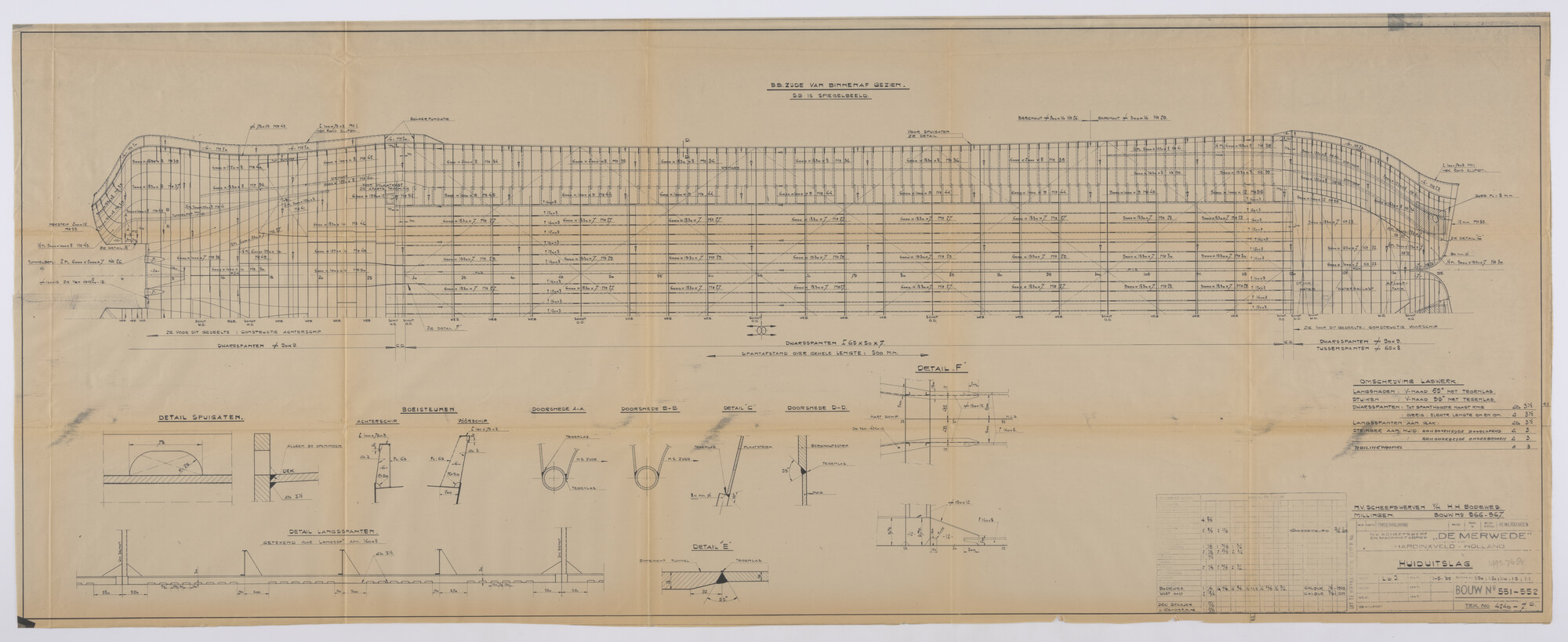 1995.7681; Huiduitslagtekening (1:50) van de binnenvaart motortankschepen Damco 280 [...]; technische tekening