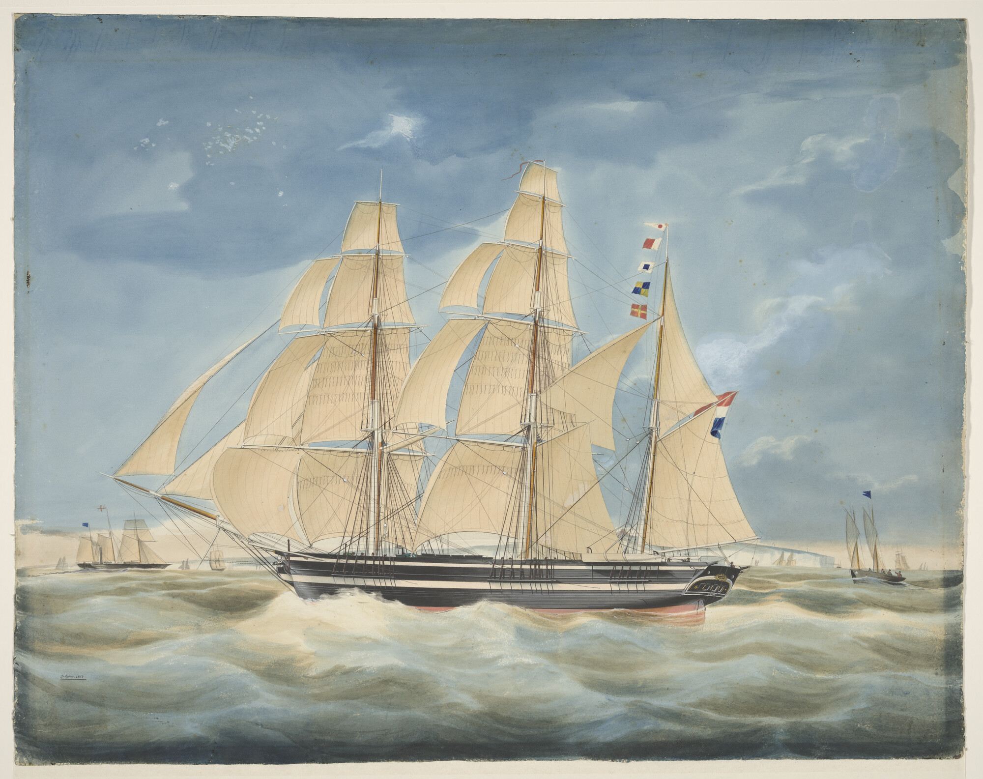 A.0037(06); Het barkschip Elize voor de kust van Dover; tekening