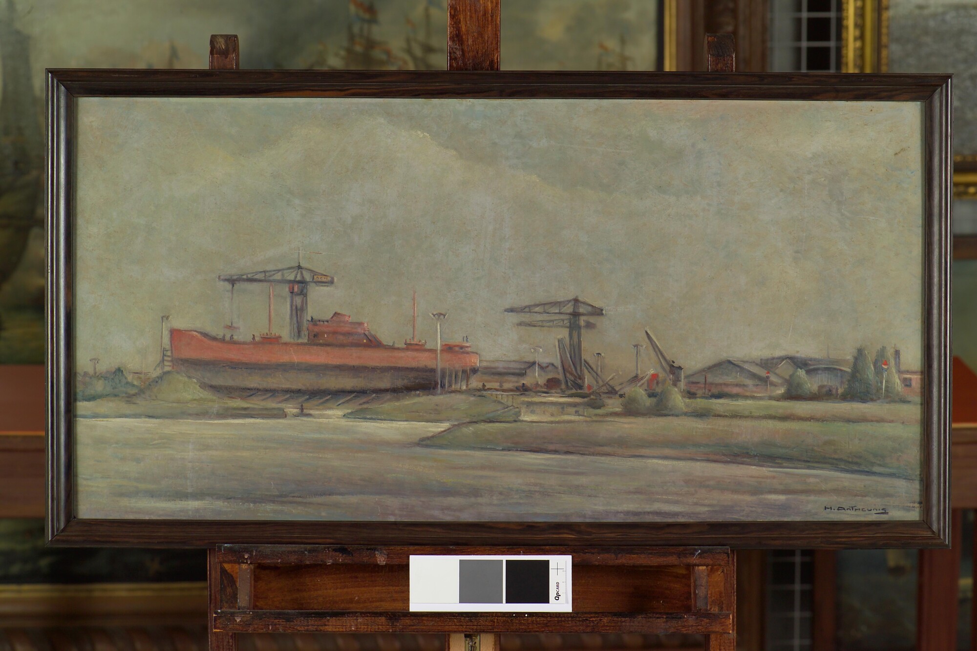 S.5263(03); De werf van de Arnhemsche Scheepsbouw Maatschappij; schilderij