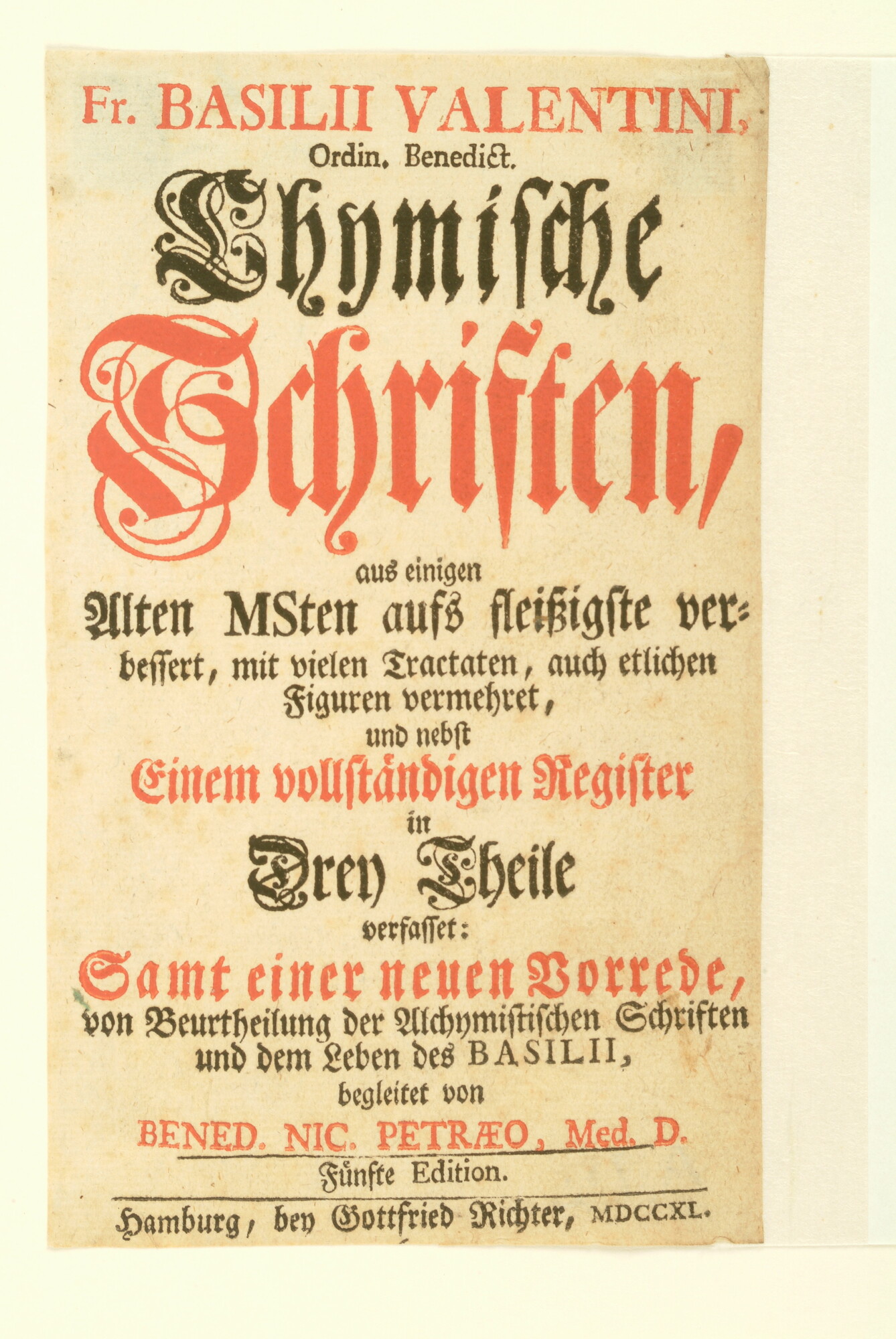 A.0075(195); Titelblad van Lhymische Schriften door Fr. Basili Valentini; prent
