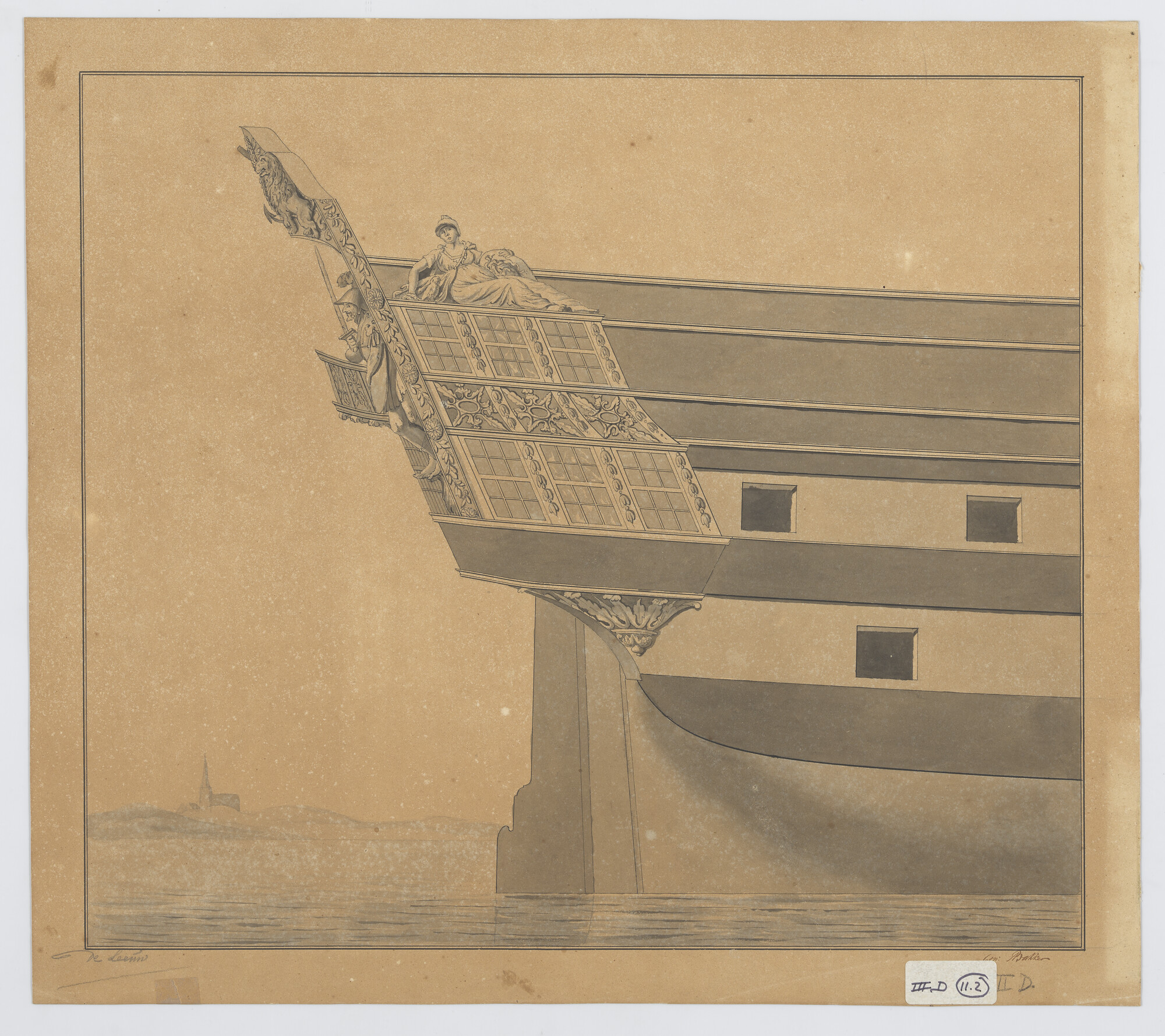 S.0600(01)092; Zijgalerij van het linieschip 'Leeuw'; technische tekening