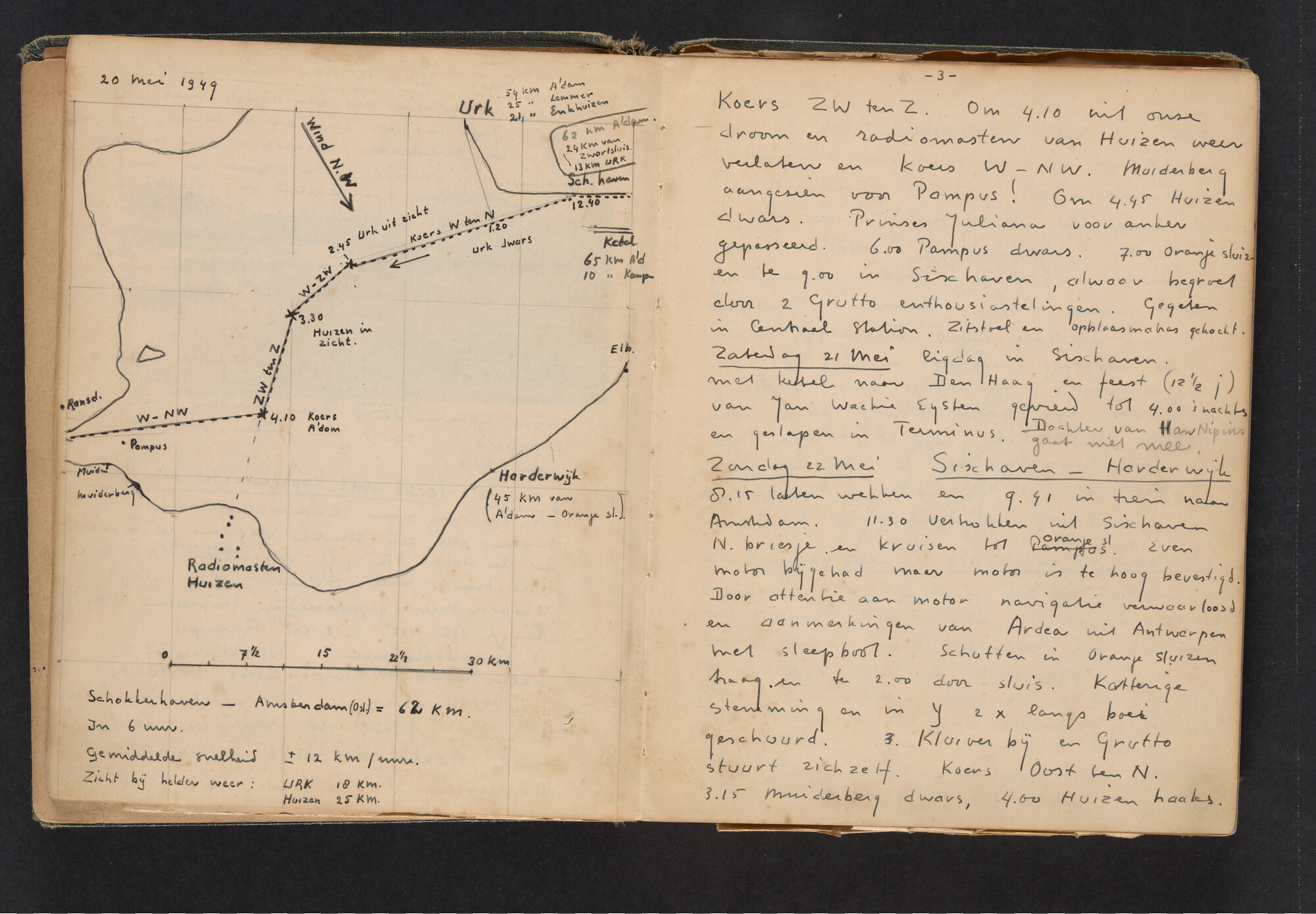 2017.0790; Logboek c.q. fotoalbum van reizen met zeeschouw Grutto in Nederland, 1949-1951; logboek