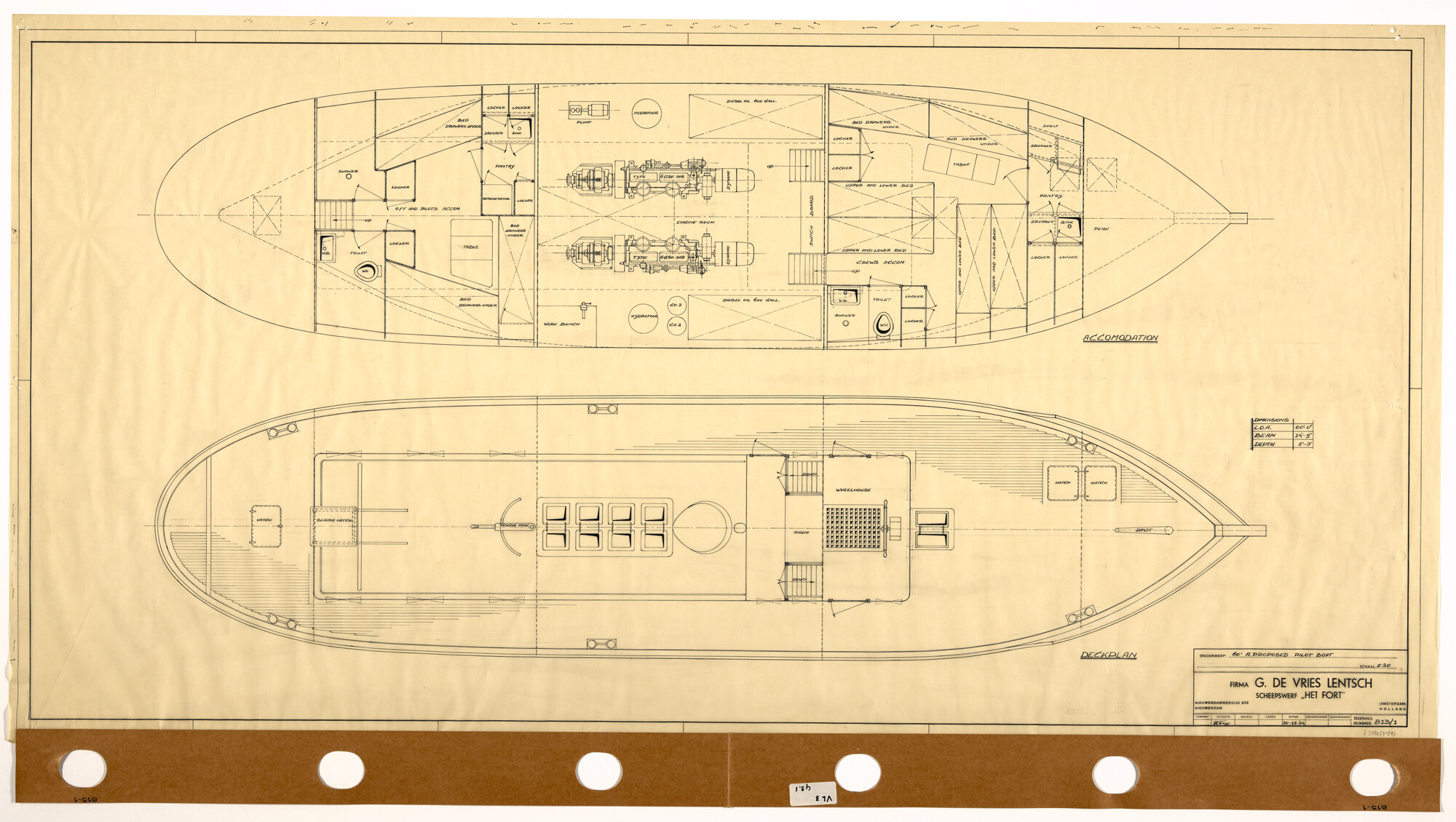 S.5180(0181); Indelingsplan van een loodsboot; technische tekening