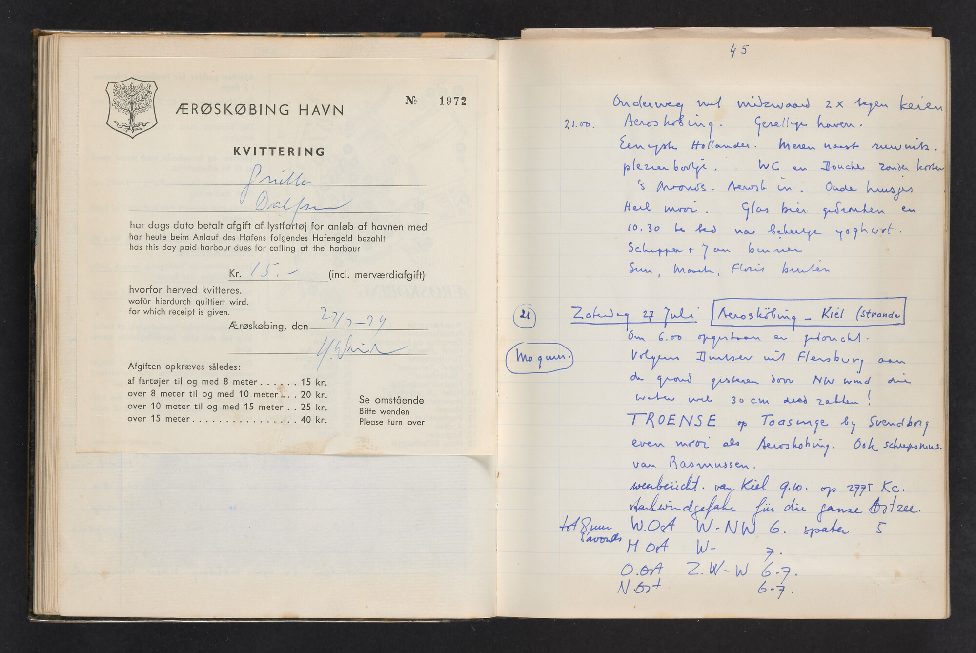 2017.0802; Logboek c.q. fotoalbum van reizen met zeeschouw Grutto (II) in Nederland, Duitsland en Denemarken, 1973-1974; logboek