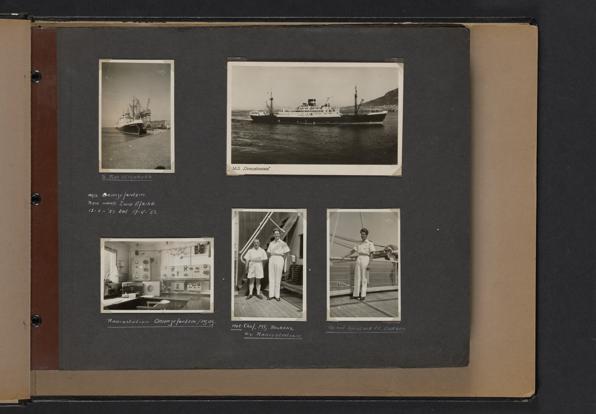 2021.0010; Fotoalbum van Joost Ossewaarde, radiotelegrafist, van reizen op diverse schepen van 1953 t/m 1958; fotoalbum
