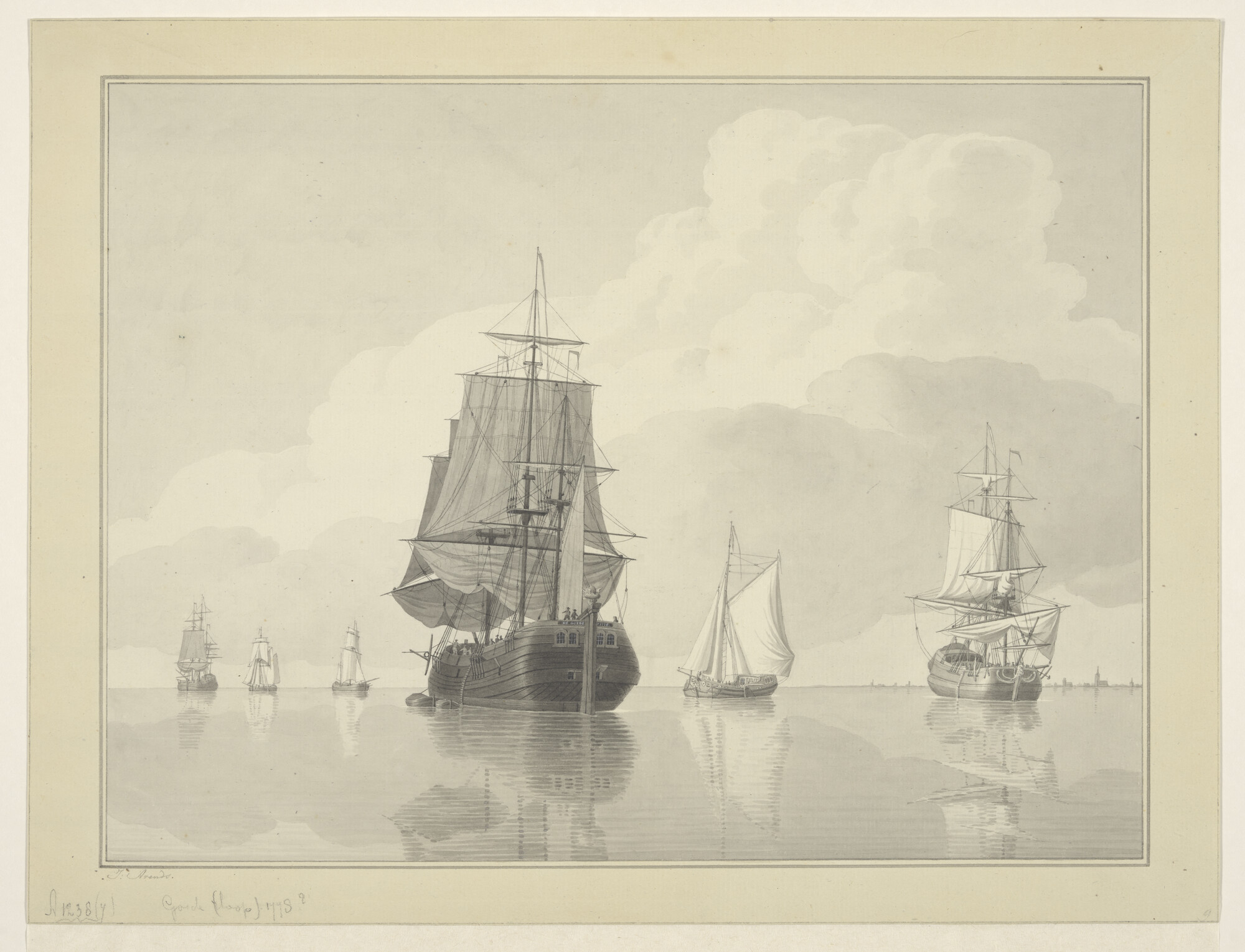 A.1238(07); Het driemasthoekerschip De Goede; tekening