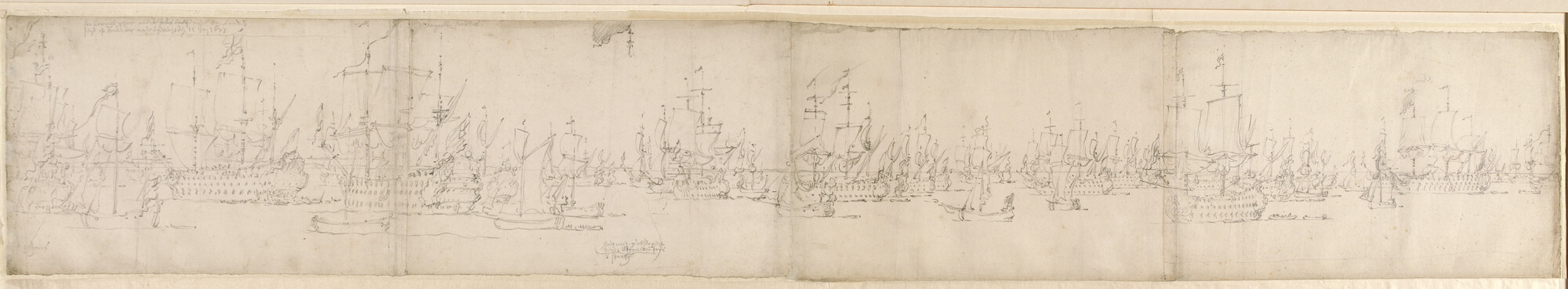 A.3593(14); De Engelse vloot op de Theems na de tweede Slag bij Schooneveld, 15 juni 1673; tekening