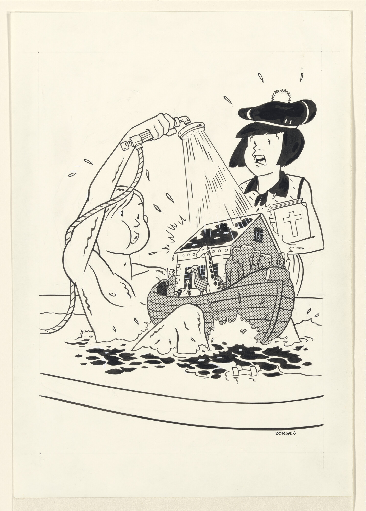 1994.4501; Ark van Noach als speelschip in de badkuip; tekening