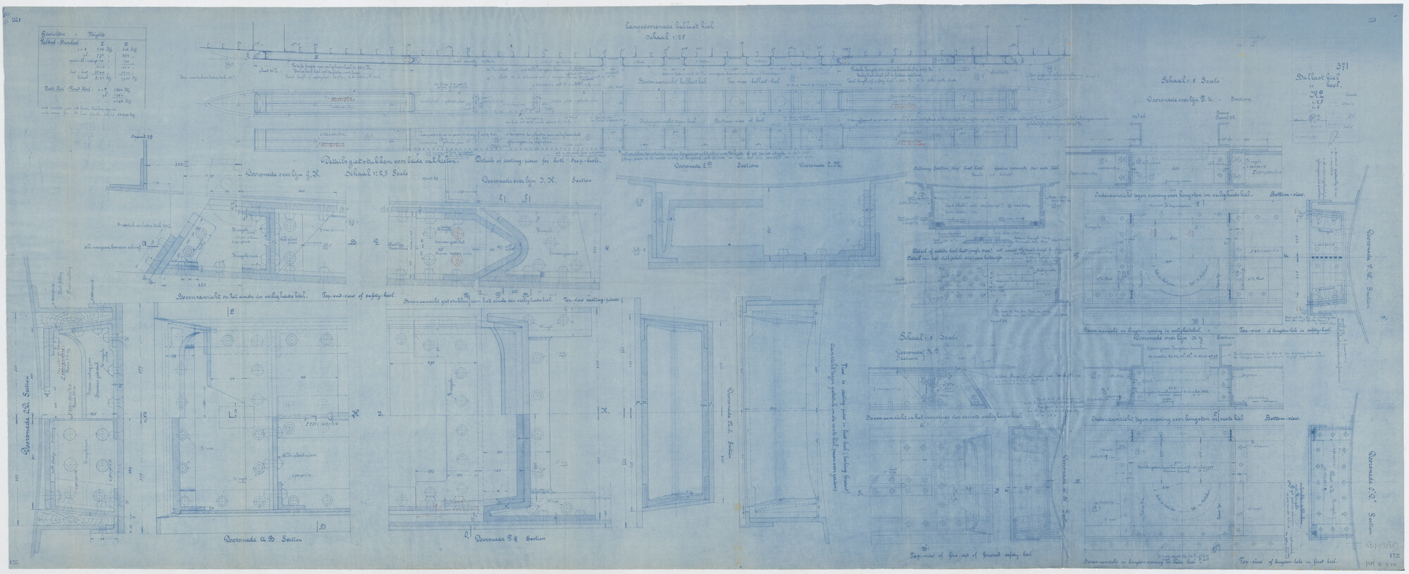 S.2175(3838); Ballastkiel van de onderzeeboot  Hr.Ms. 'K II'.; technische tekening