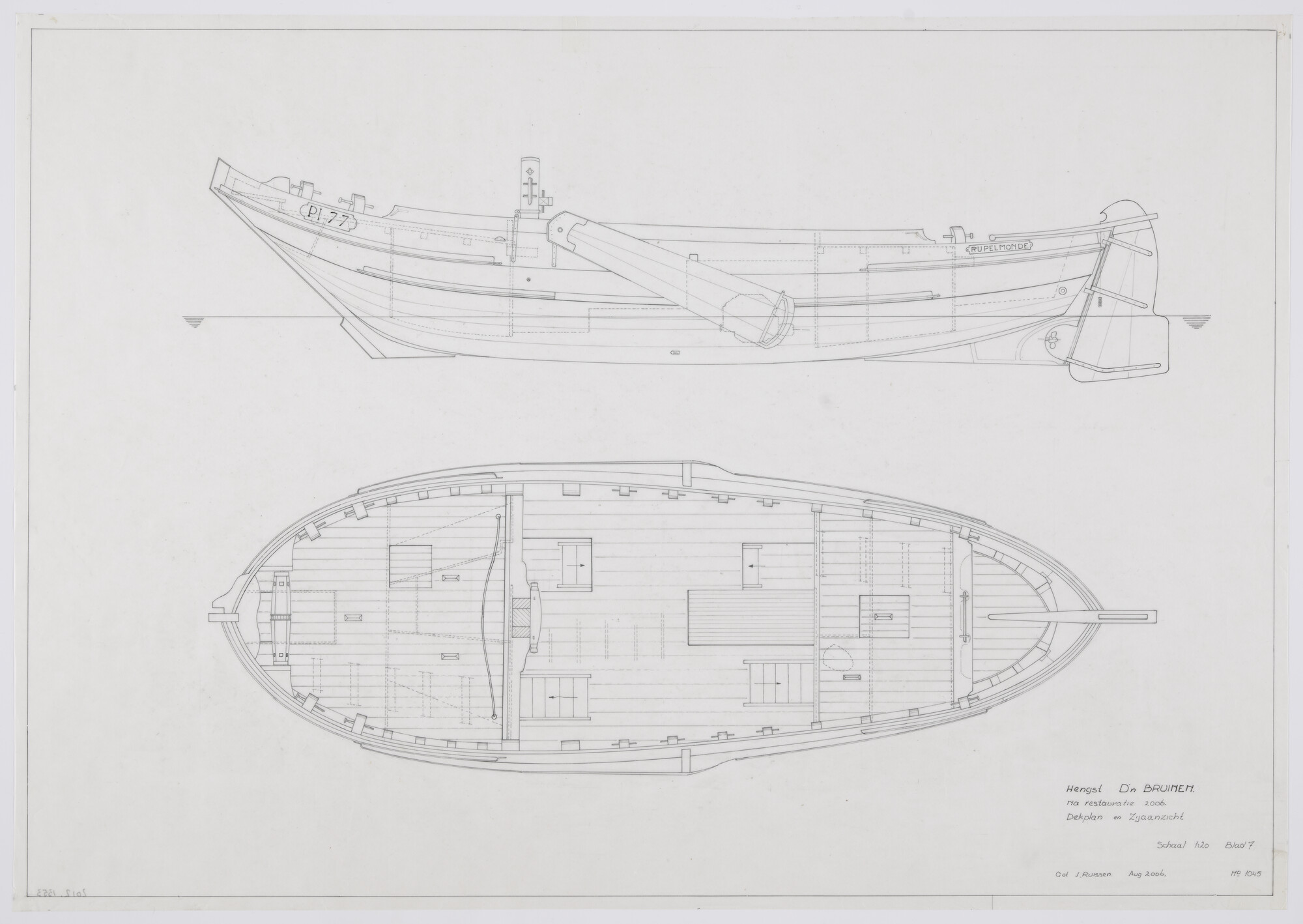 2012.1353; Algemeen plan van de hengst 'D'n Bruinen' van 12.80 meter; technische tekening
