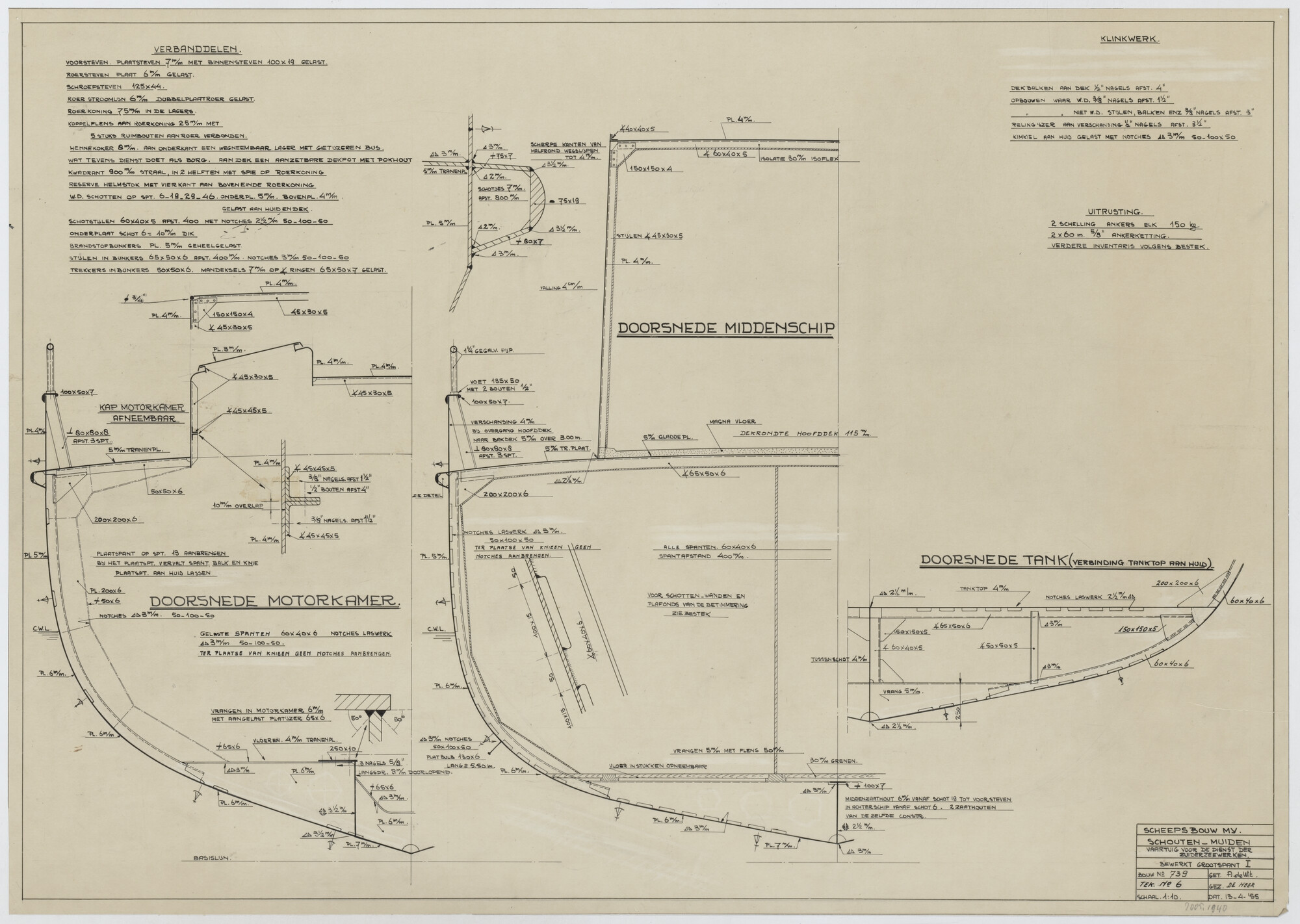 2005.1940; Bewerkt grootspant I van het directievaartuig "Breezand"; technische tekening