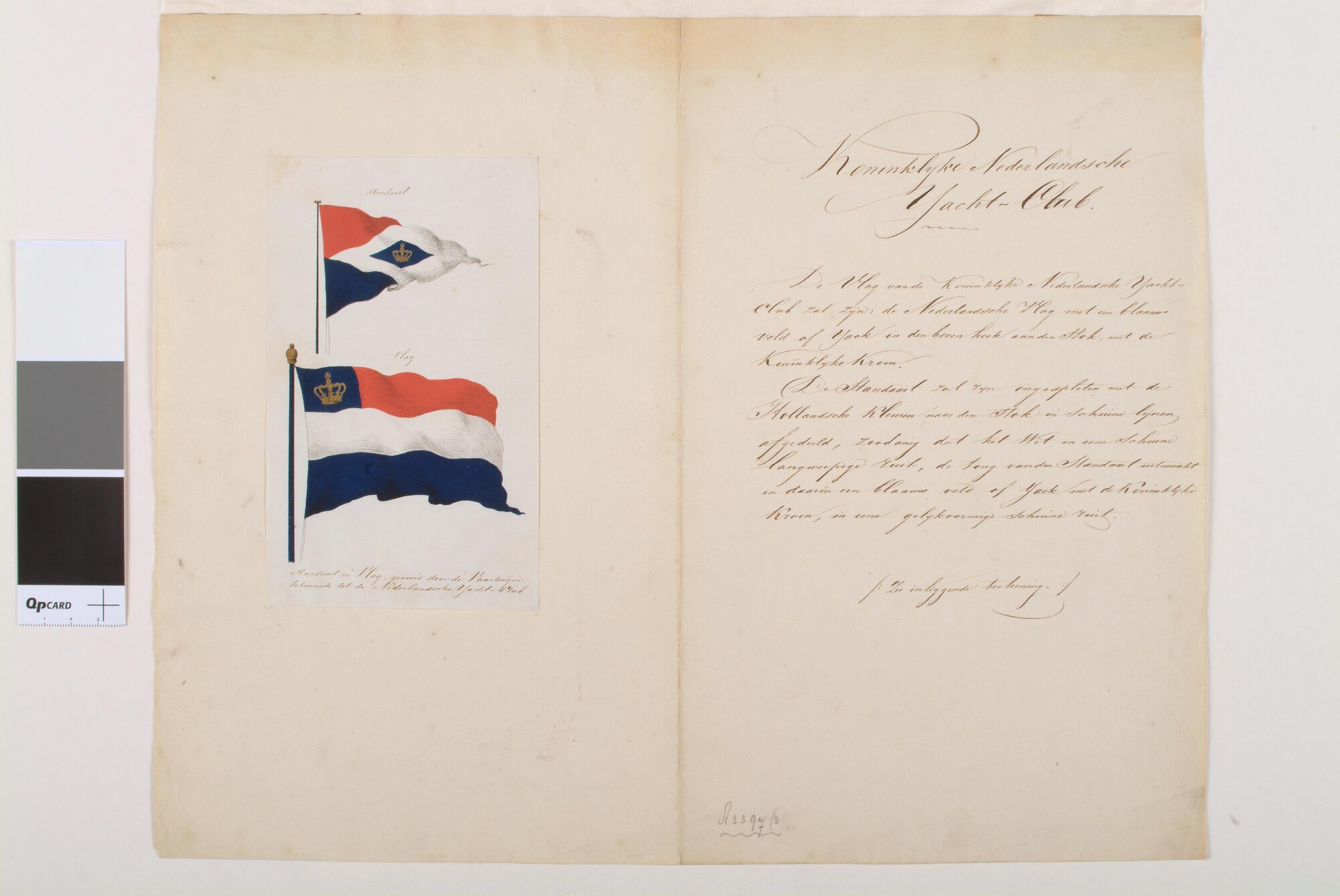 A.2397(03); Tekening van een vlag van de Koninklijke Nederlandsche Yachtclub; tekening