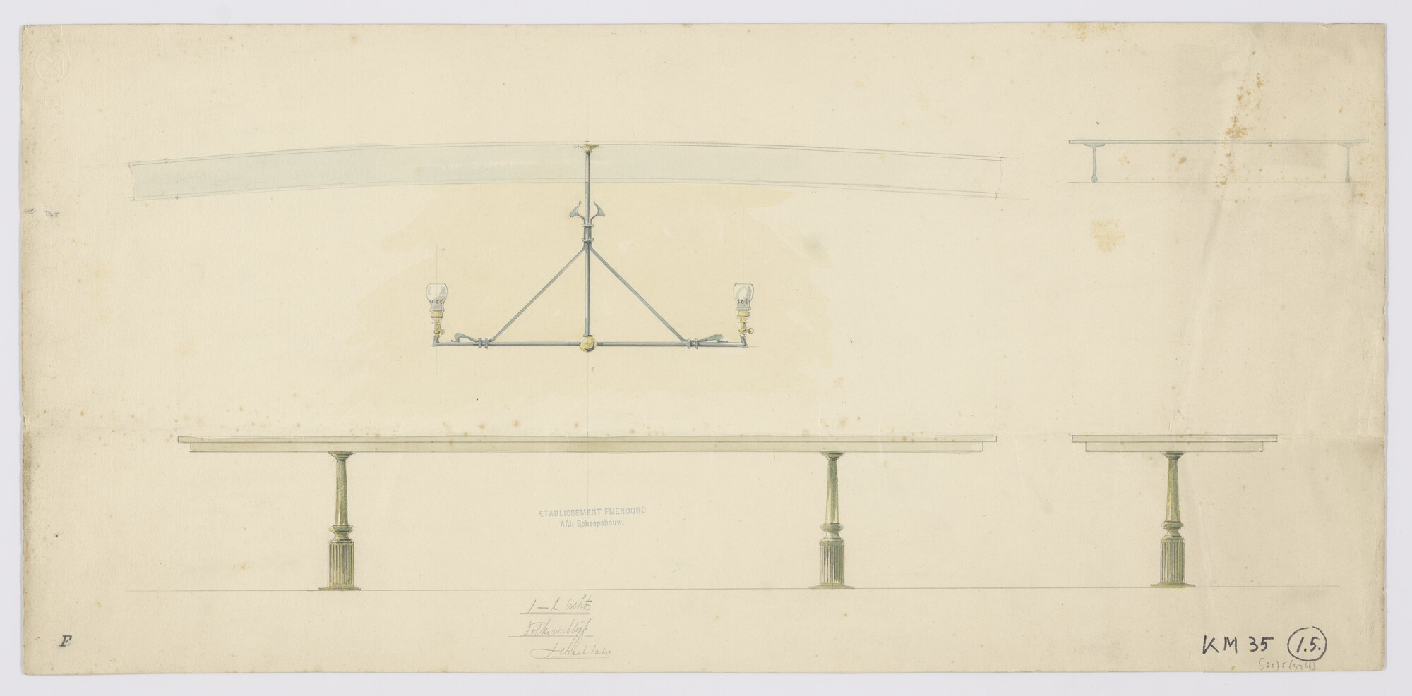 S.2175(4761); Ontwerp tafel met lichtkroon; technische tekening