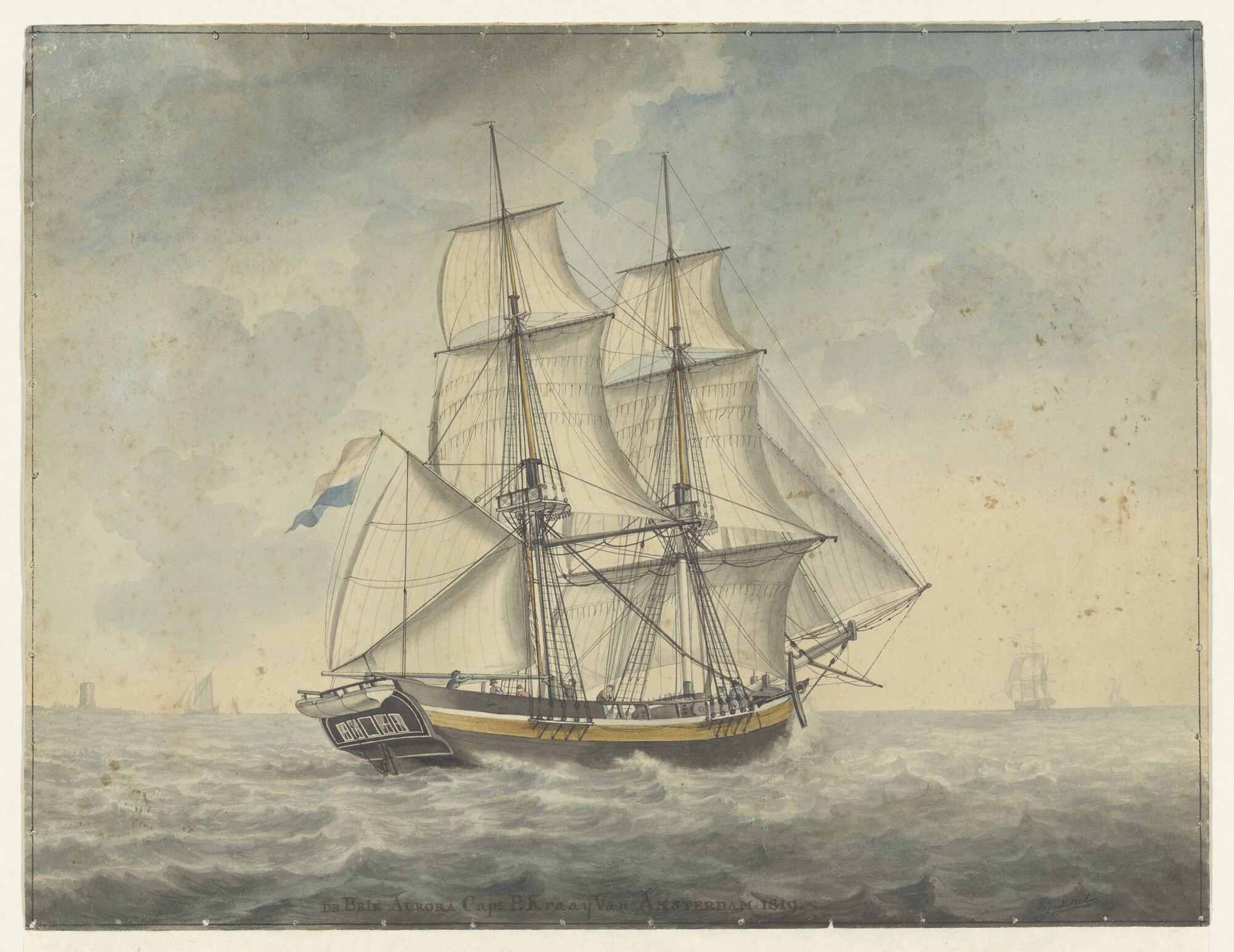 A.0149(0450); Het brikschip 'Aurora'; tekening
