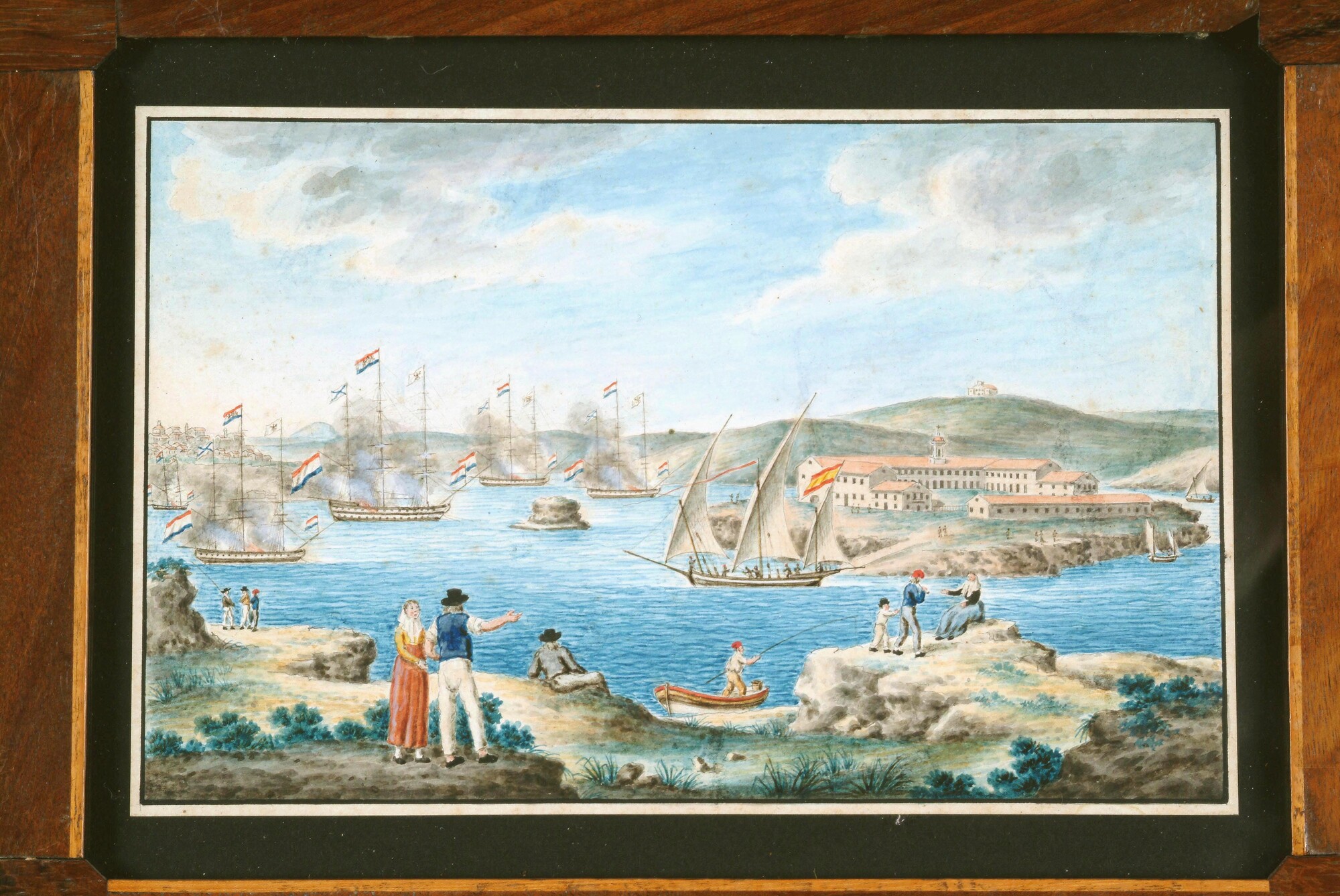 A.3289(01); Een Nederlands eskader in de baai van Port Mahon; tekening