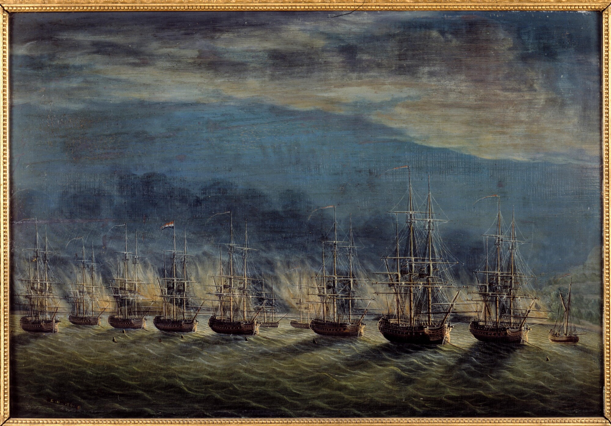 A.1245(03); Het verbranden van de versterkingen bij Toeloe Catapang; schilderij