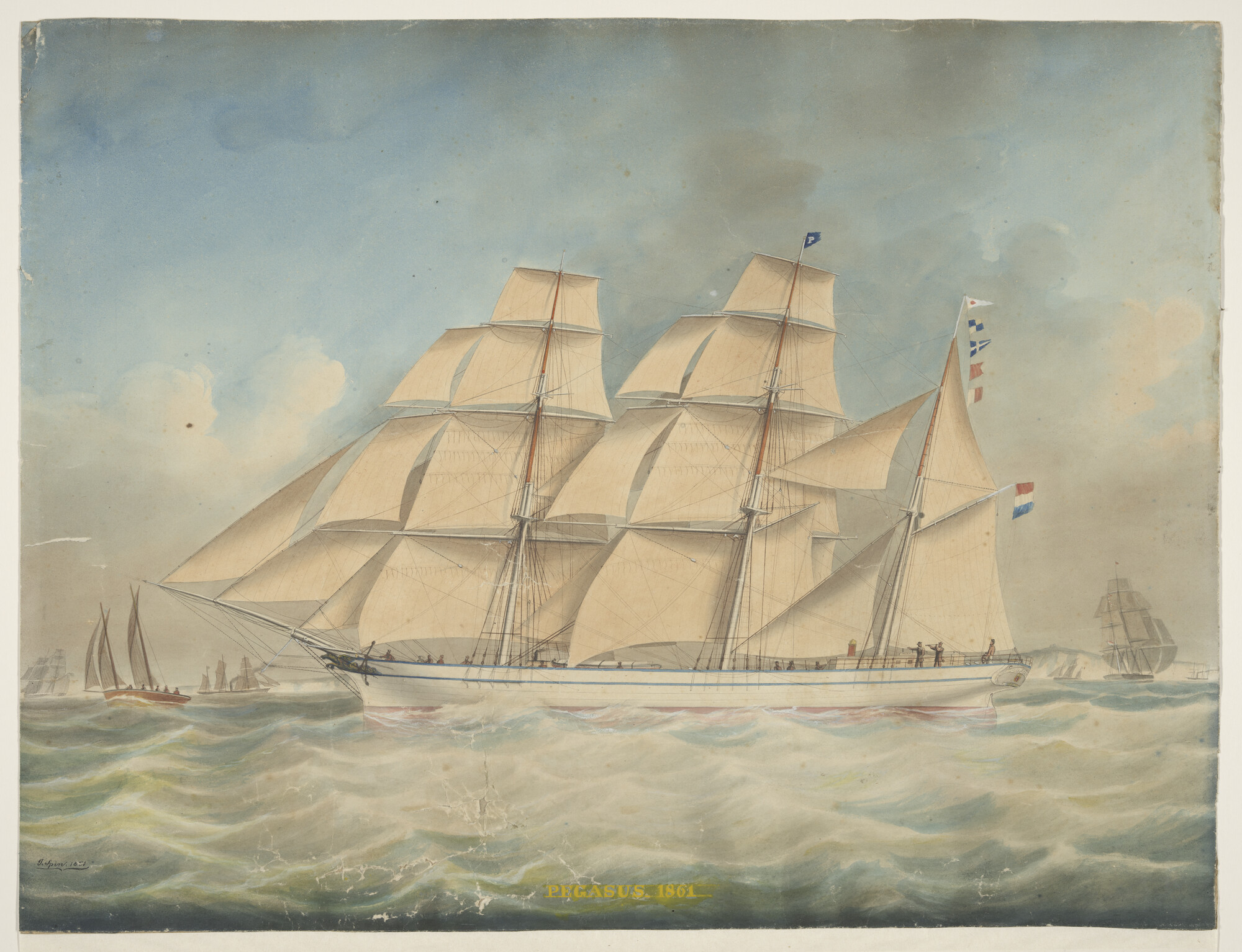 A.2223(03); Het barkschip Pegasus; tekening