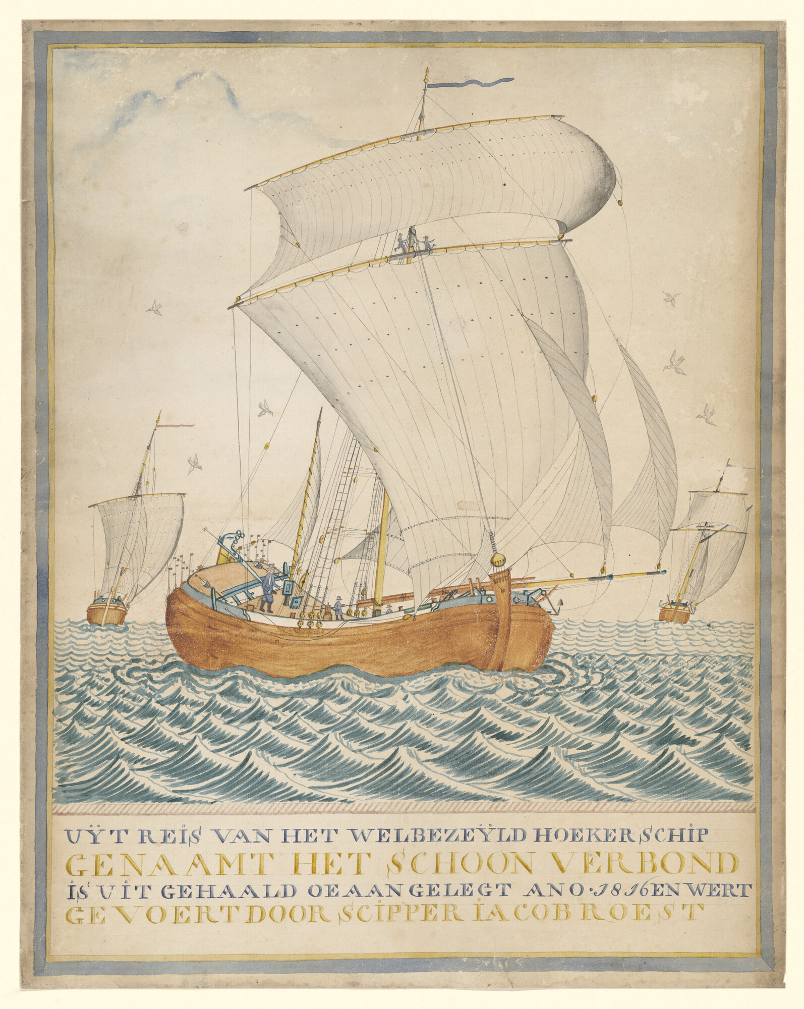 A.5393; Het uitzeilen van de hoeker 'Het Schoon Verbond', 1816; tekening